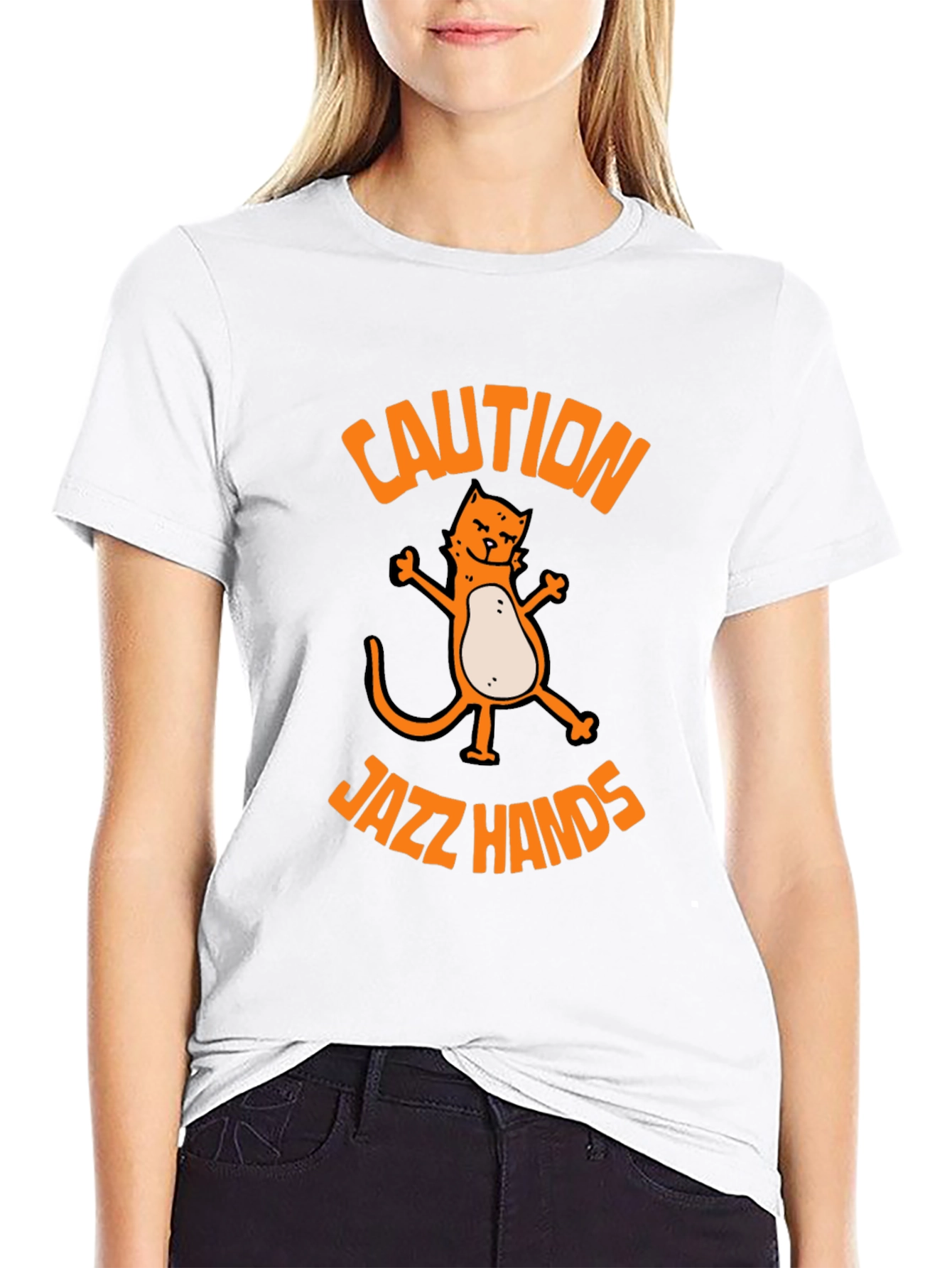 Black Caution Jazz Hands Cat Graphic Tee - Black view 9