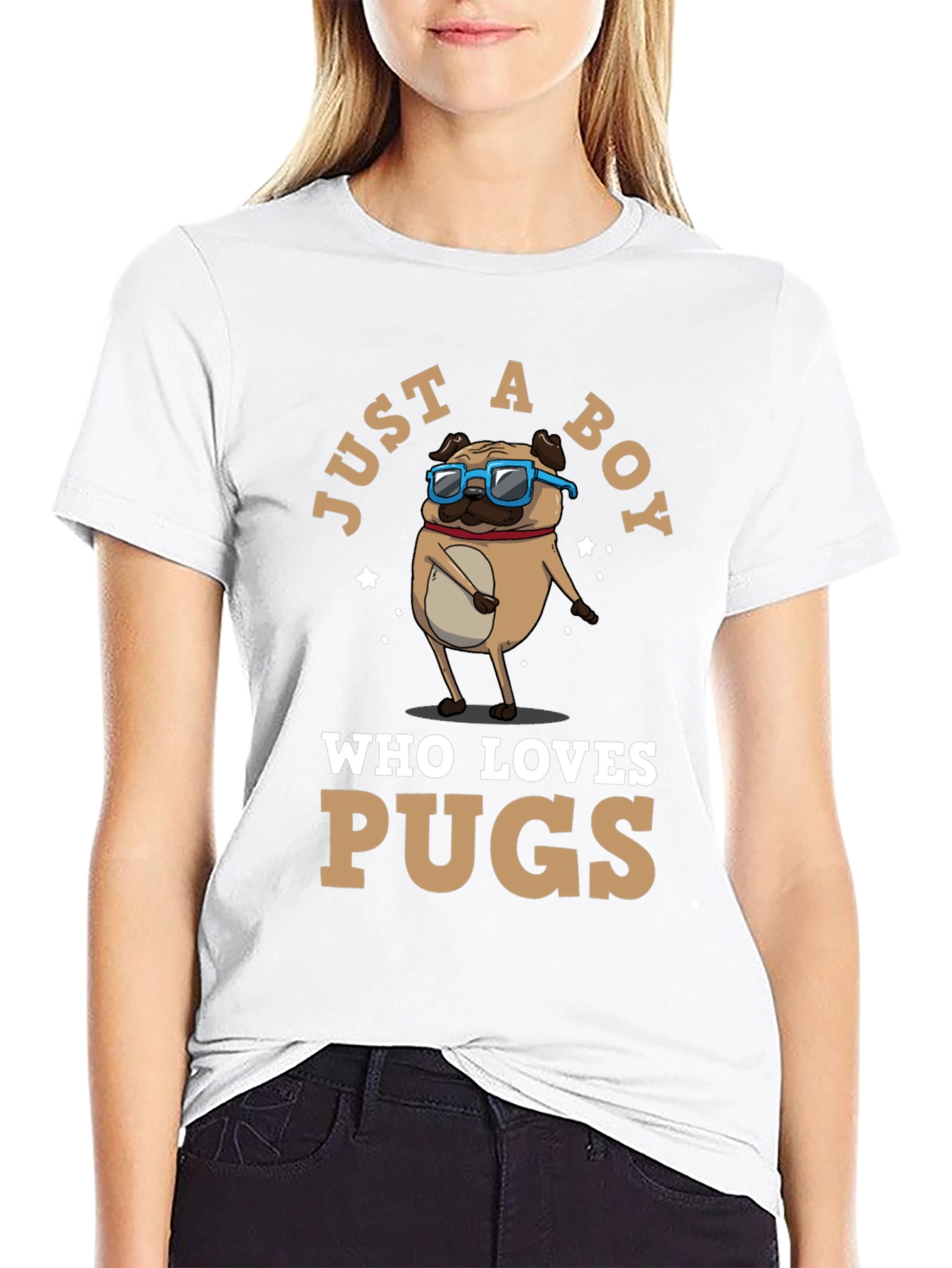 Black Just a Boy Who Loves Pugs T-Shirt view 9