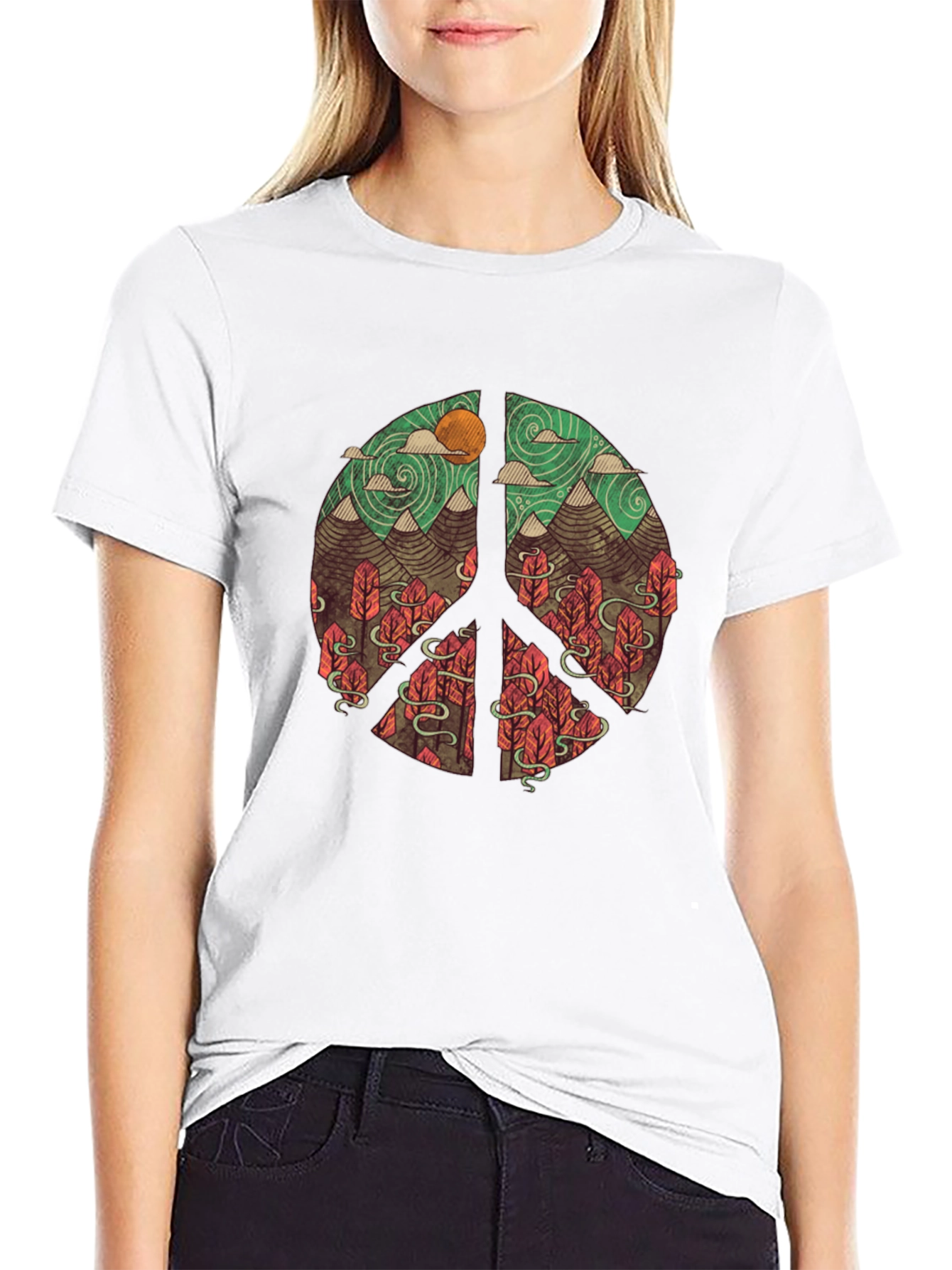 Black Nature Peace Sign Graphic T-Shirt view 9