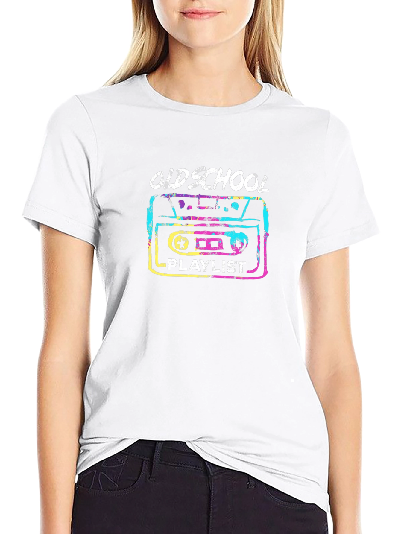 Black Oldschool Playlist Graphic T-Shirt view 9