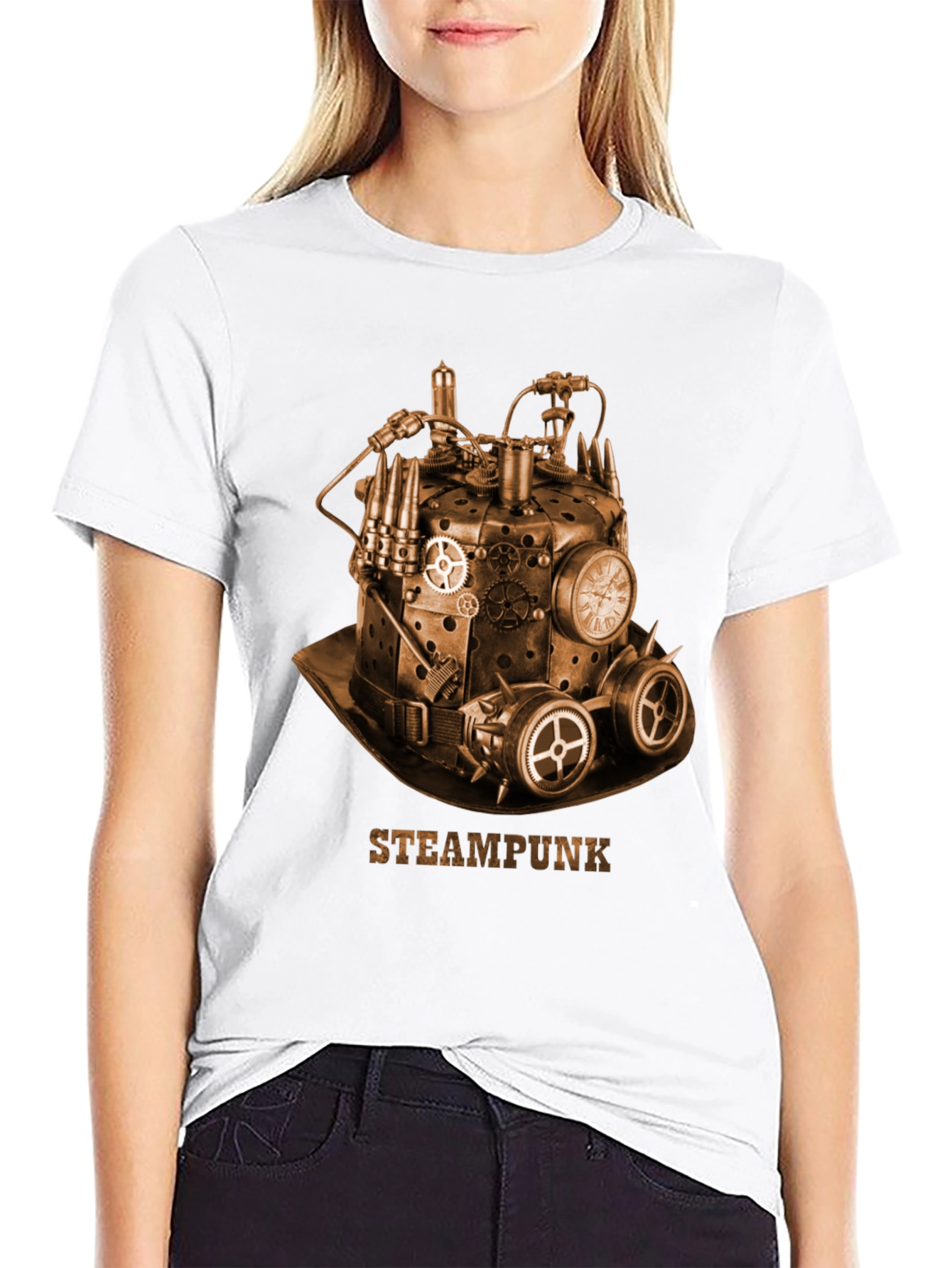 Black Steampunk Hat Graphic T-Shirt - Unique Design view 9
