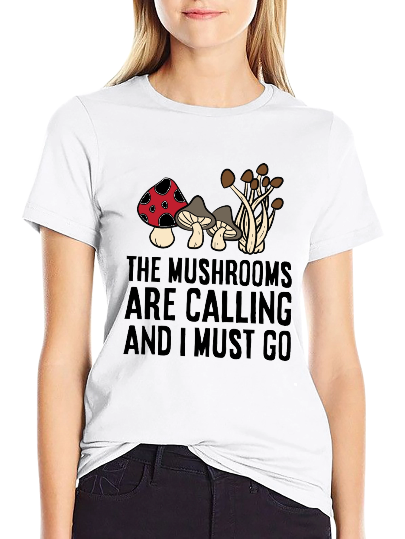 Black Mushroom Calling T-Shirt - Soft Cotton Blend Tee view 9