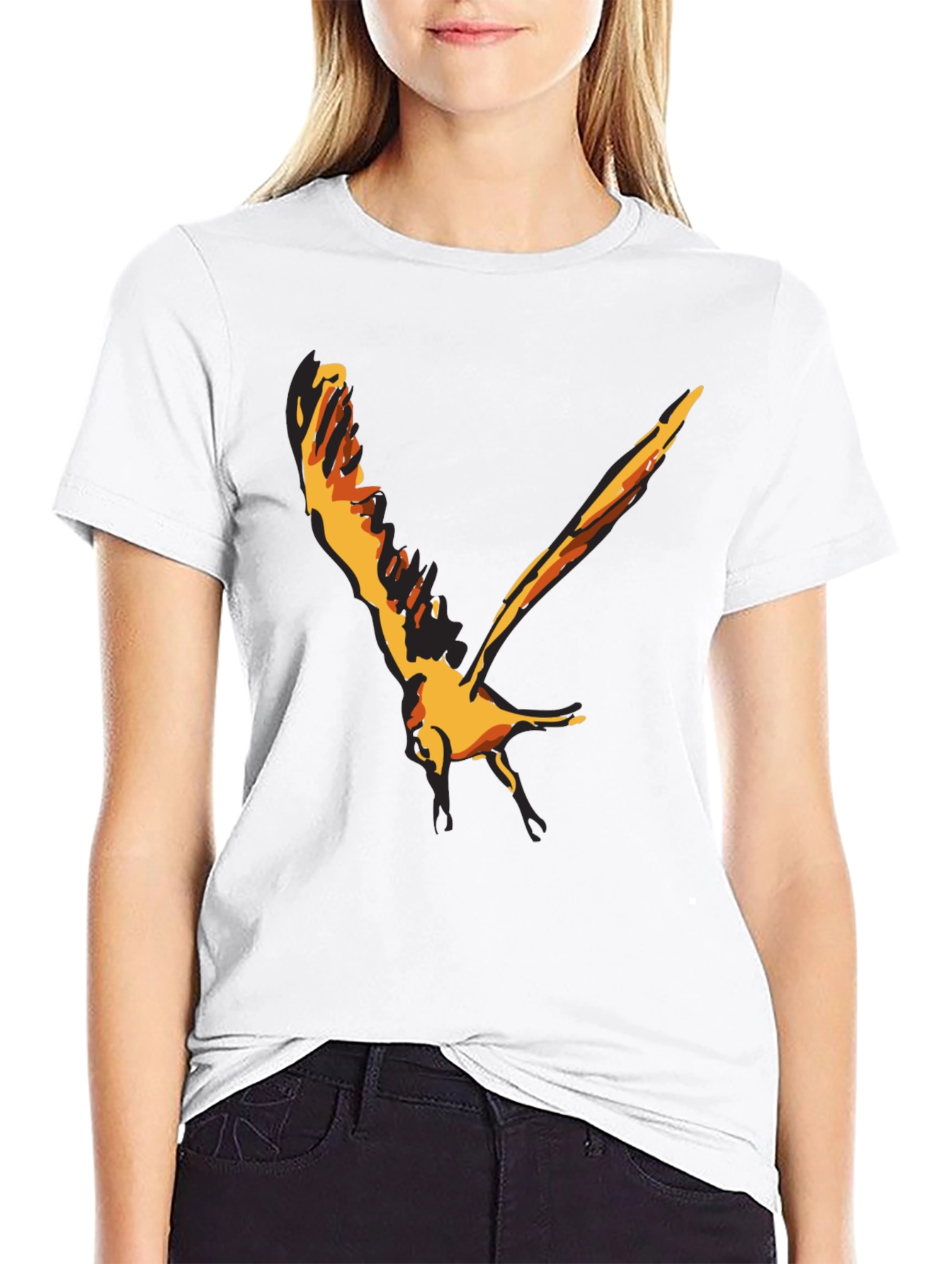 Black Stylish Black T-Shirt with Bird Graphic view 9