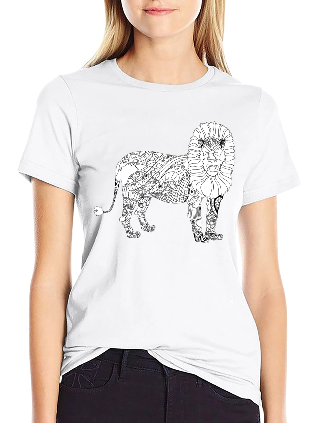 Black Lion Graphic Print Crew Neck T-Shirt view 9