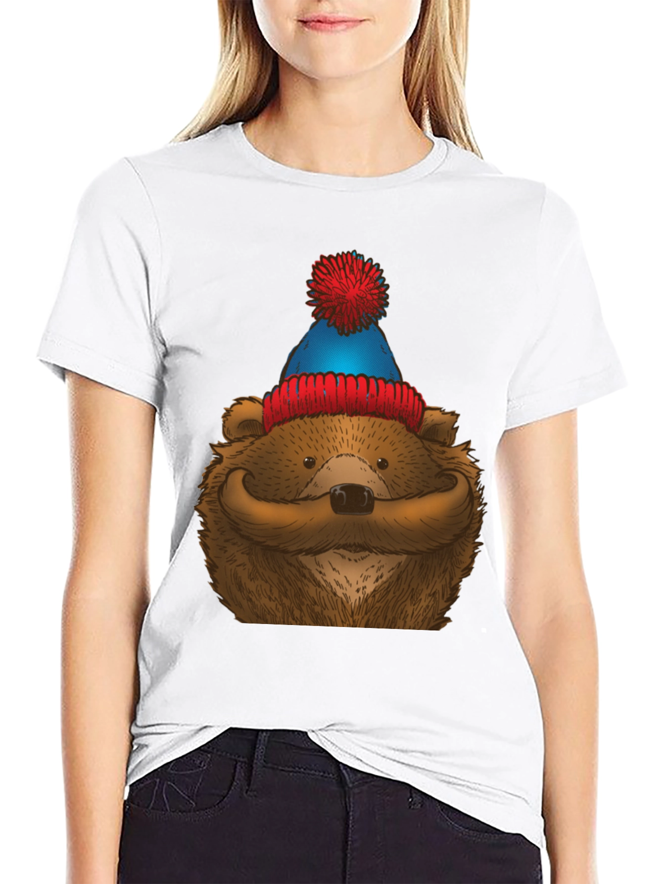 Black Bear with Mustache & Beanie T-Shirt view 9