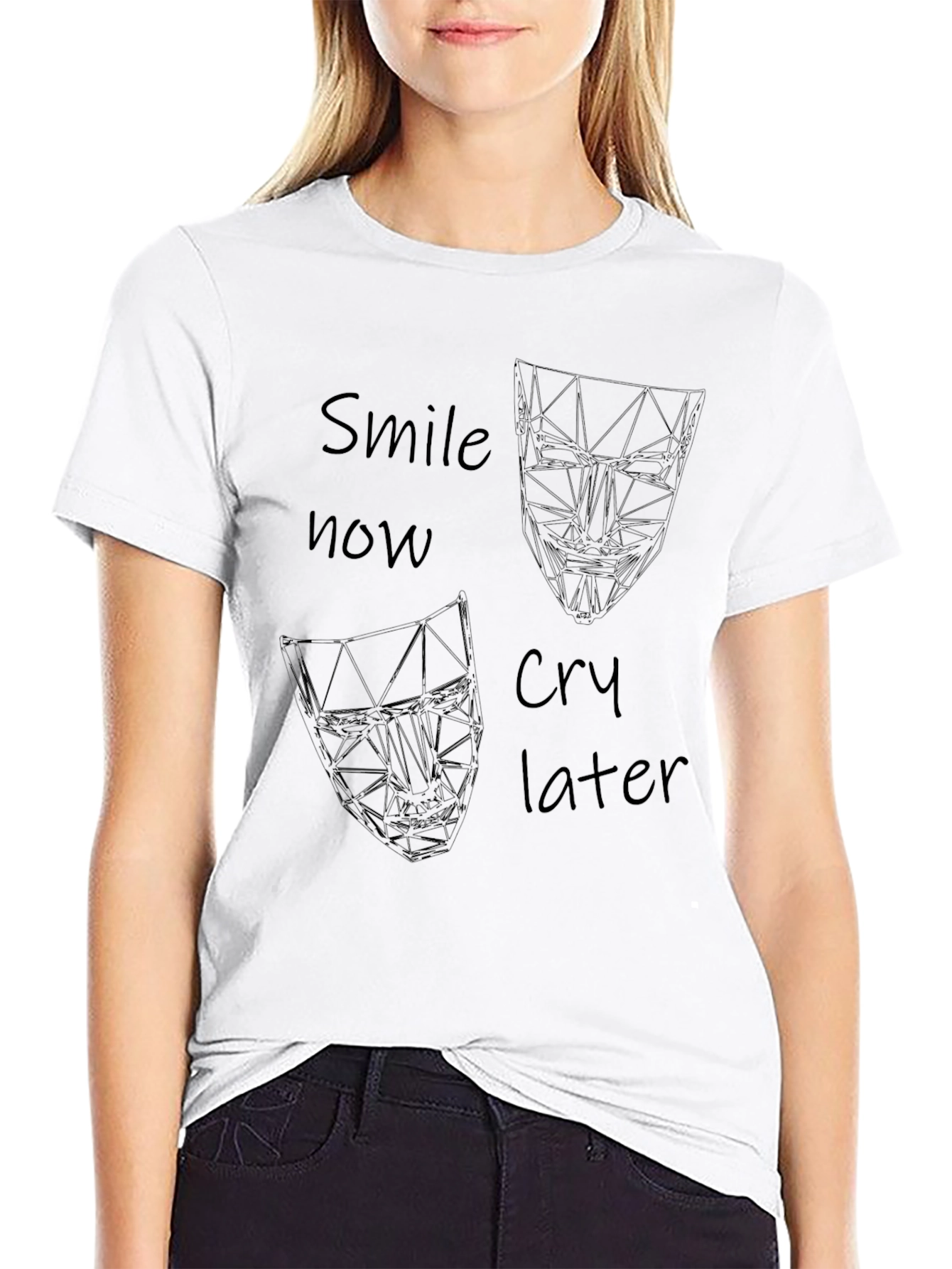 Black Smile Now Cry Later Graphic Black Tee view 9