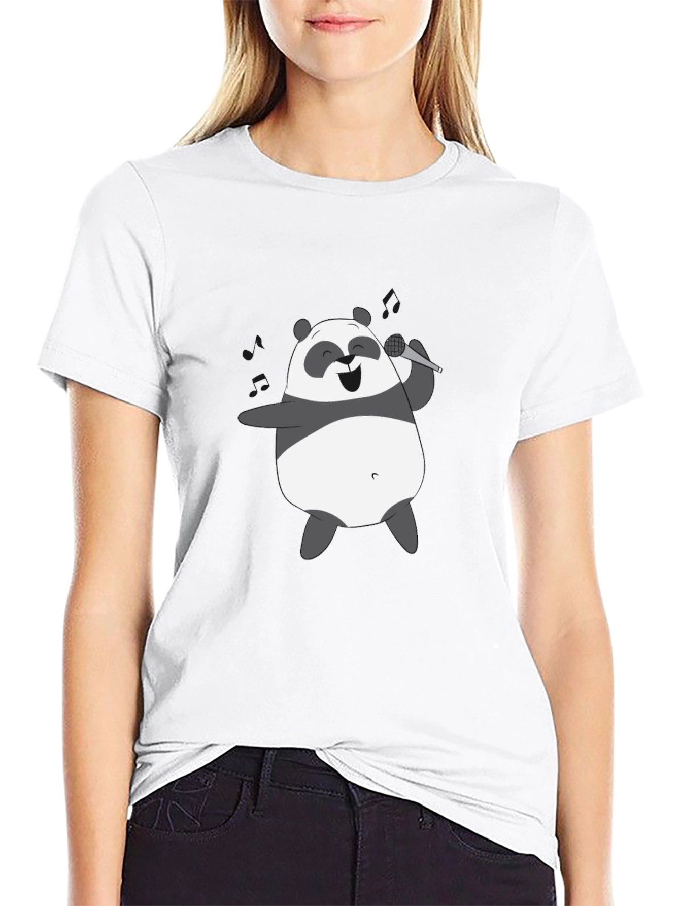 Black Singing Panda Graphic Tee - Black Cotton T-Shirt view 9