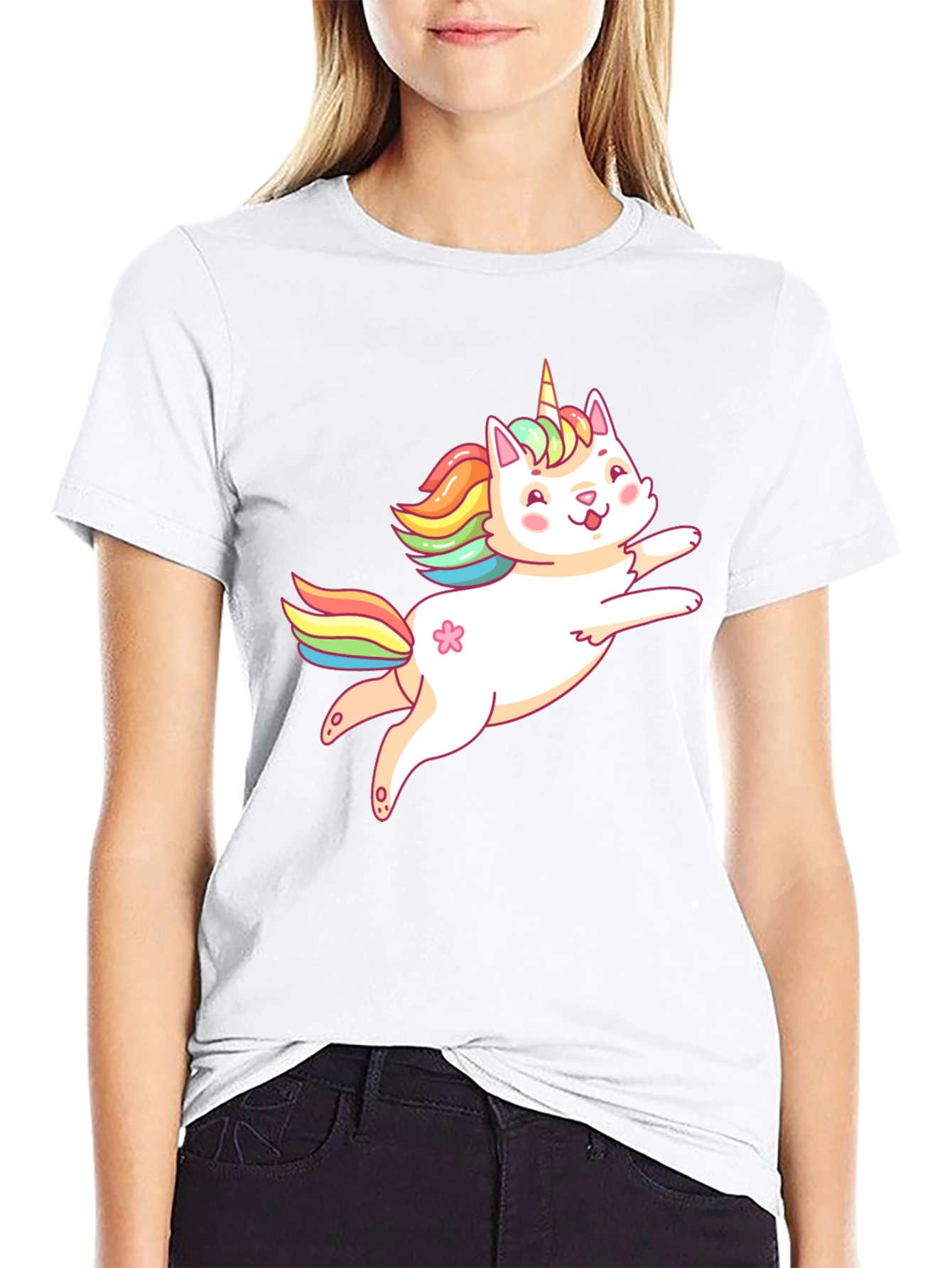 Black Unicorn Cat Graphic T-Shirt - Fun Cute Tee view 9