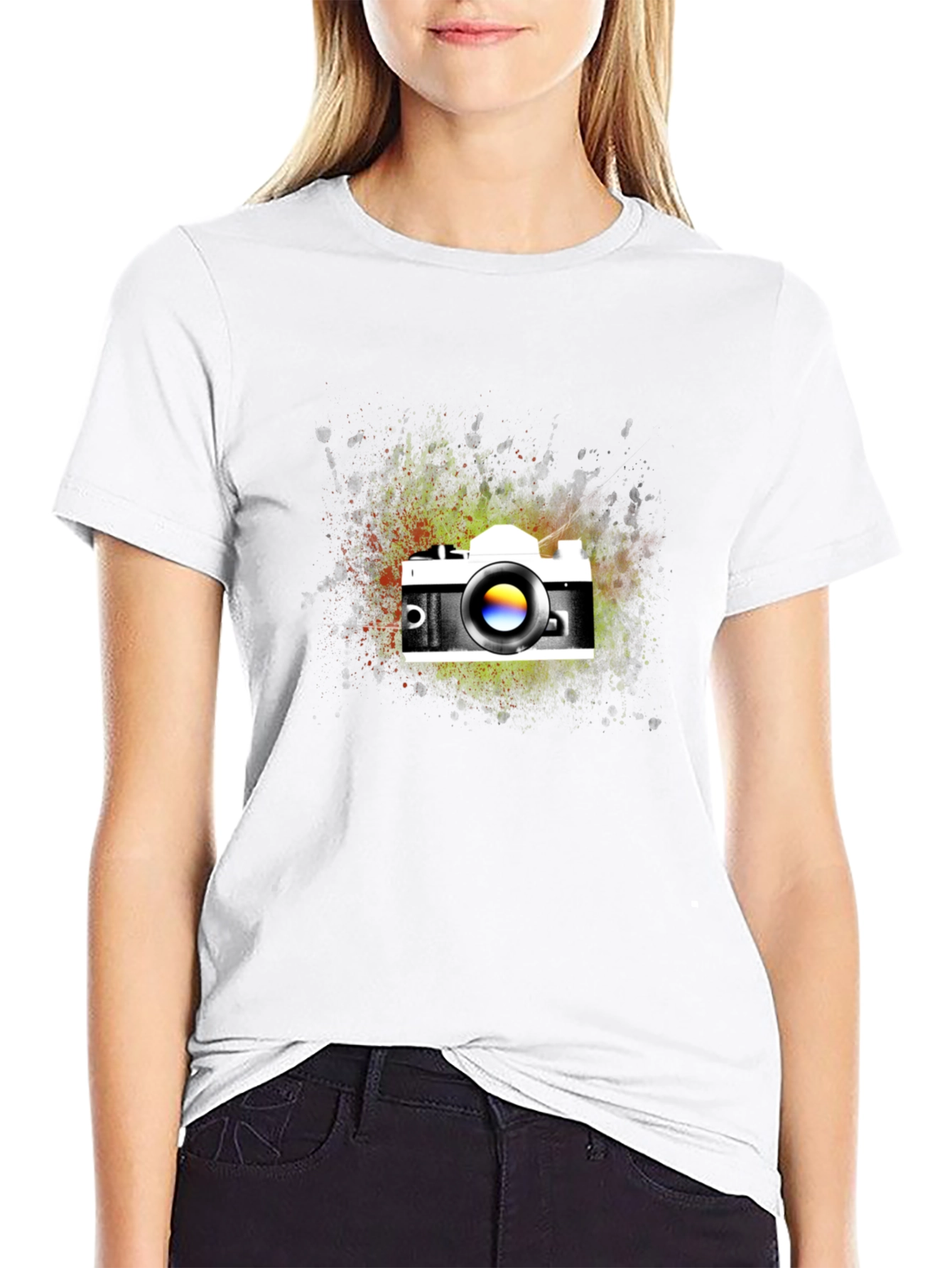Black Vintage Camera Graphic Tee - Black Cotton Blend T-Shirt view 9