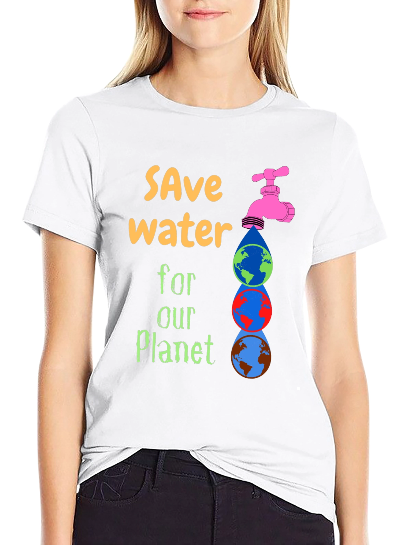 Black Save Water Graphic Tee - Planet Conservation T-Shirt view 9