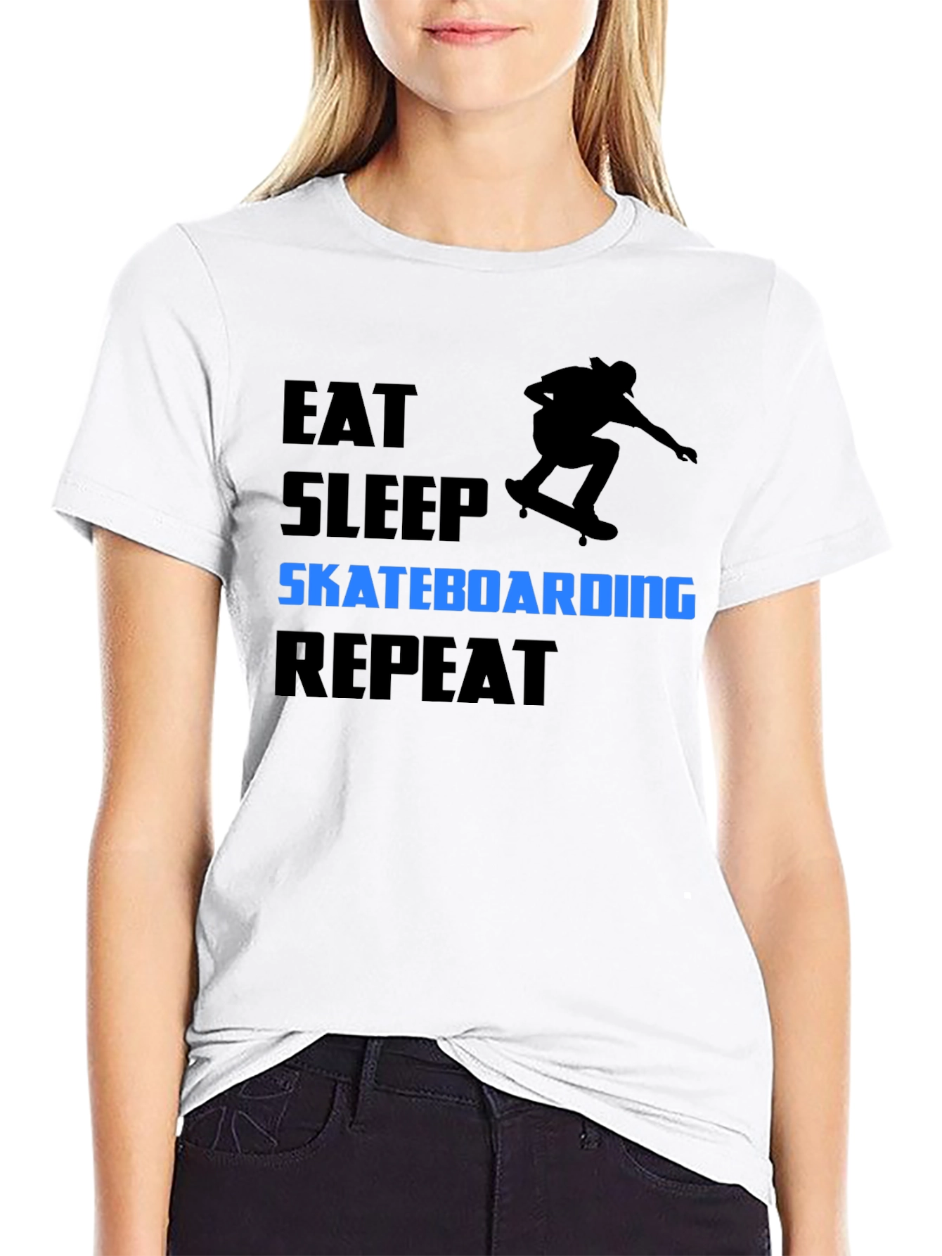 Black Eat Sleep Skateboarding Repeat Black T-Shirt view 9