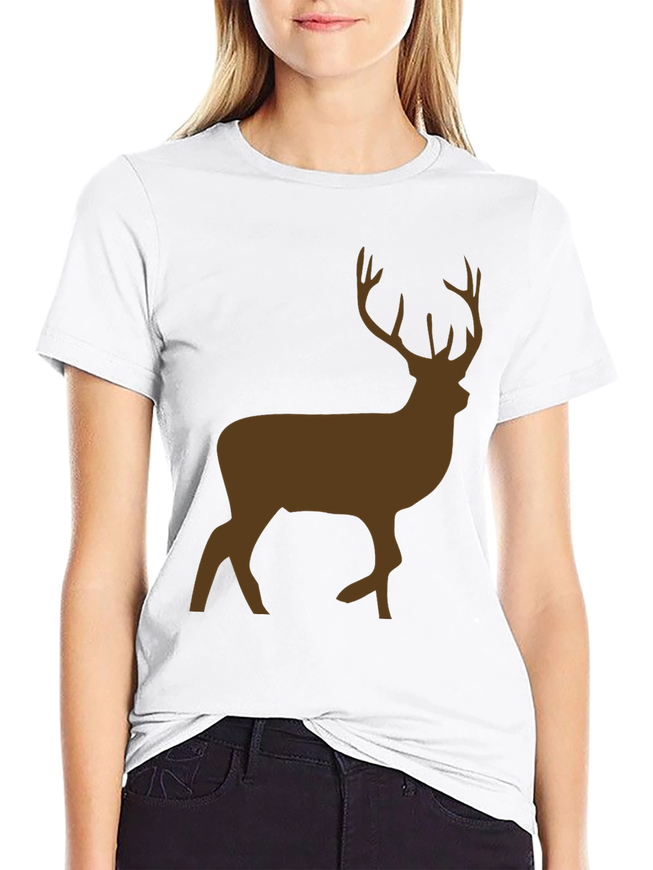 Black Men's Black T-Shirt with Brown Deer Graphic view 9