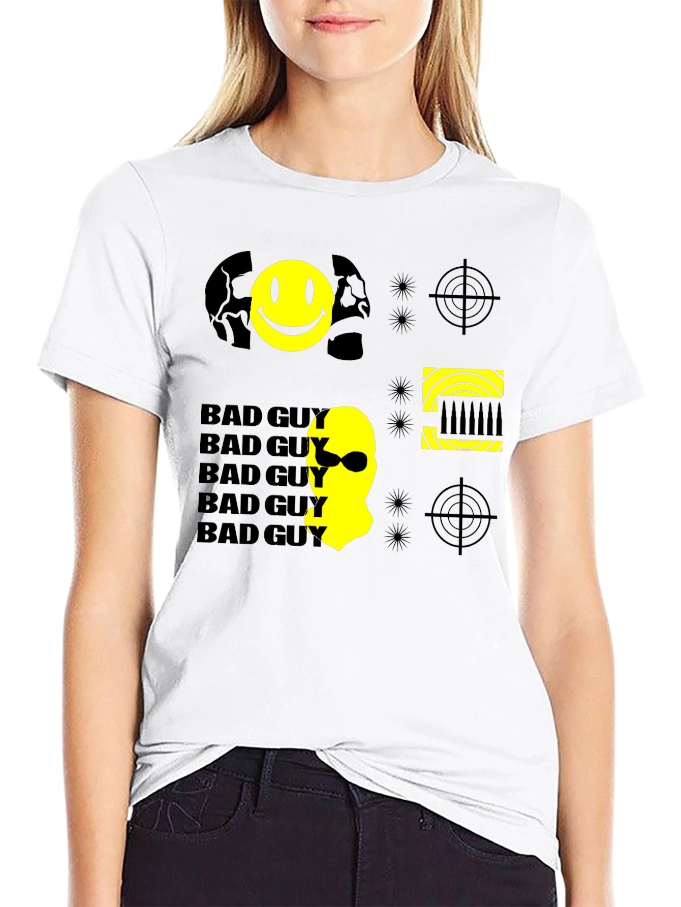 Black Bad Guy Graphic Print Tee - Black Cotton Crew Neck T-Shirt view 9