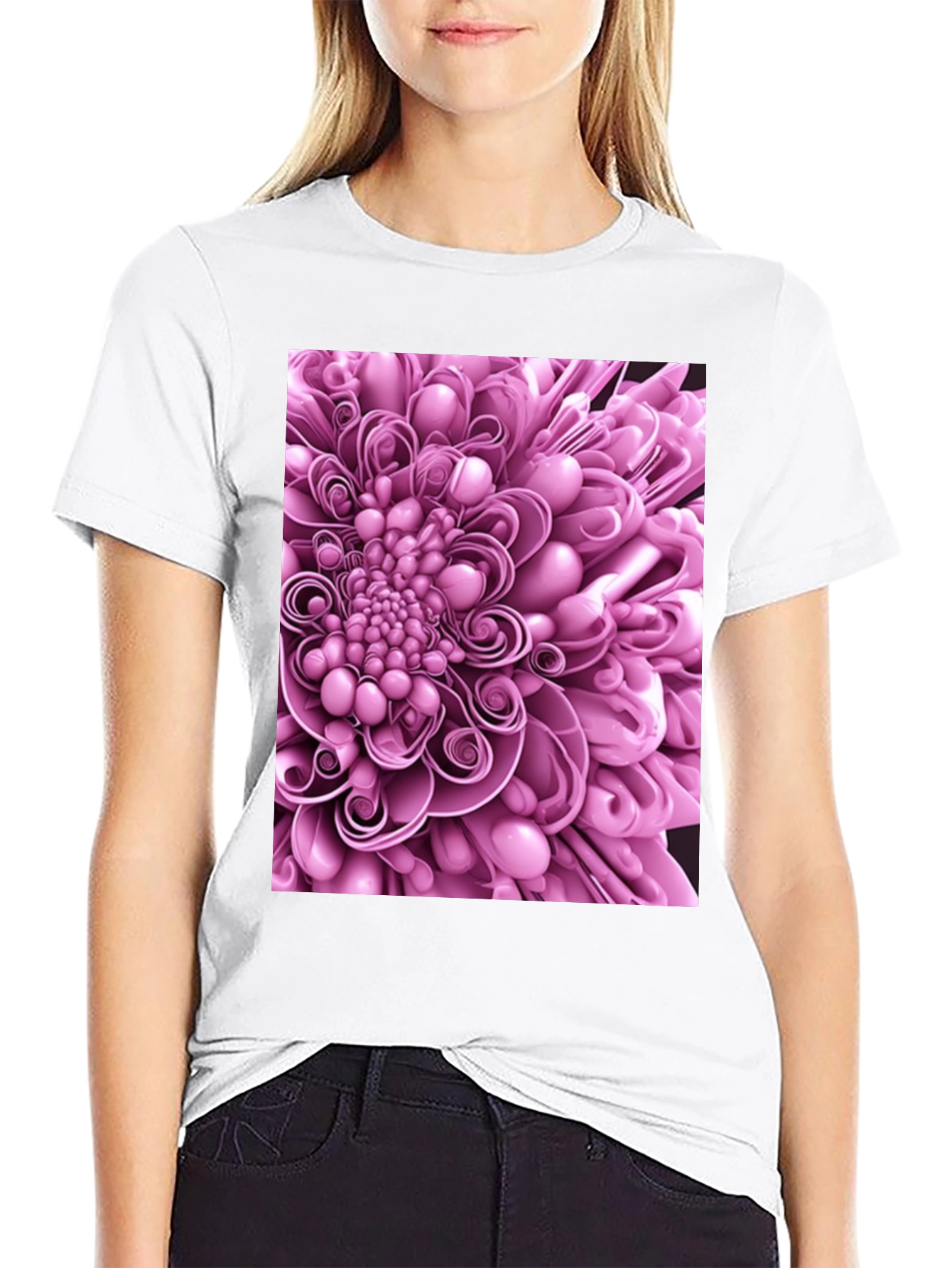 Black Abstract Flower Graphic Print Black T-Shirt view 9