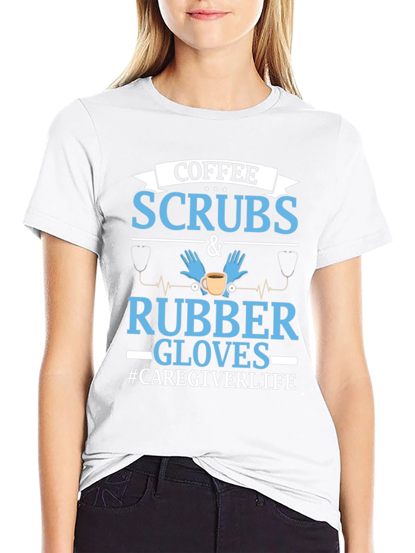 Black Coffee Scrubs & Rubber Gloves Caregiver T-Shirt view 9