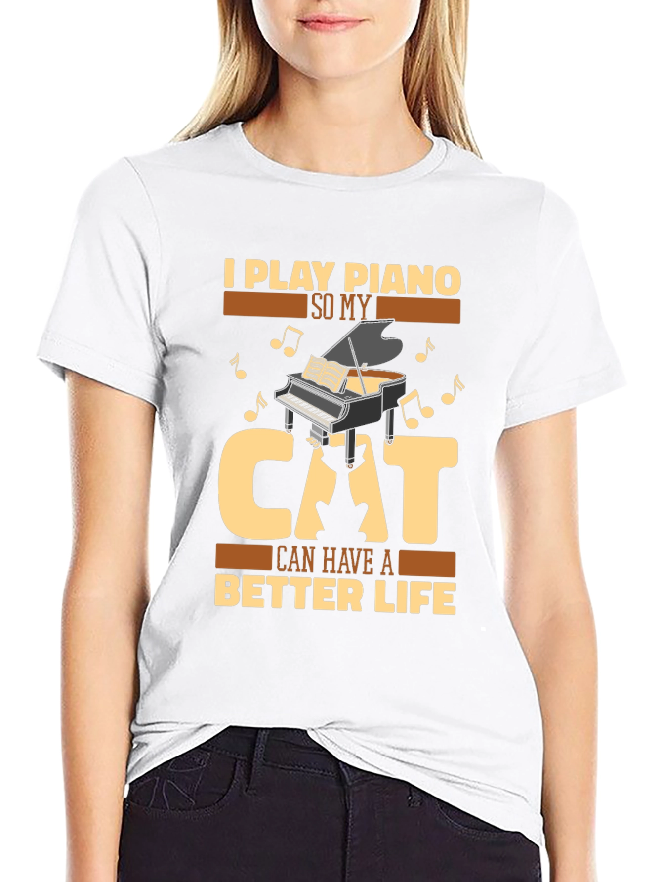 Black Piano Cat Lover T-Shirt - 'Better Life' Graphic Tee view 9