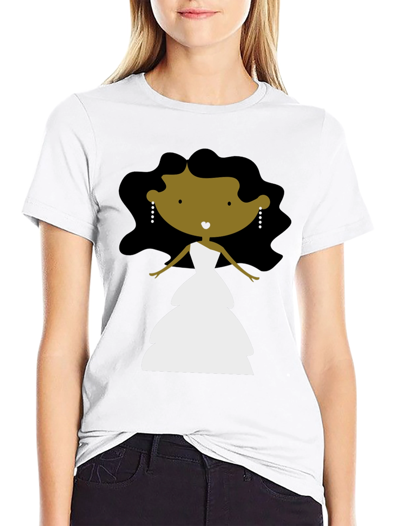Black Black T-Shirt with Cartoon Bride Graphic view 9