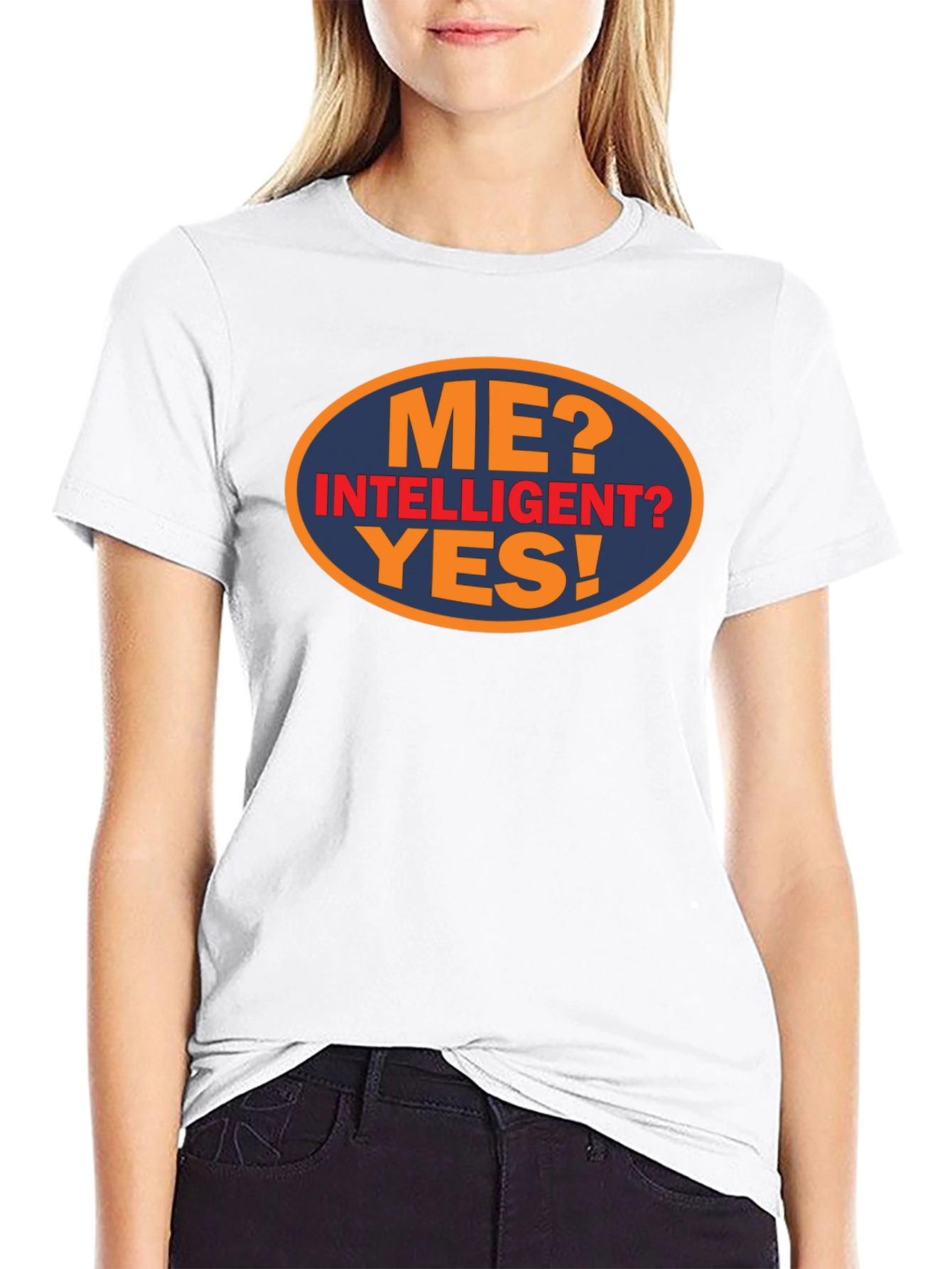 Black Funny "Me? Intelligent? Yes!" Graphic Tee view 9