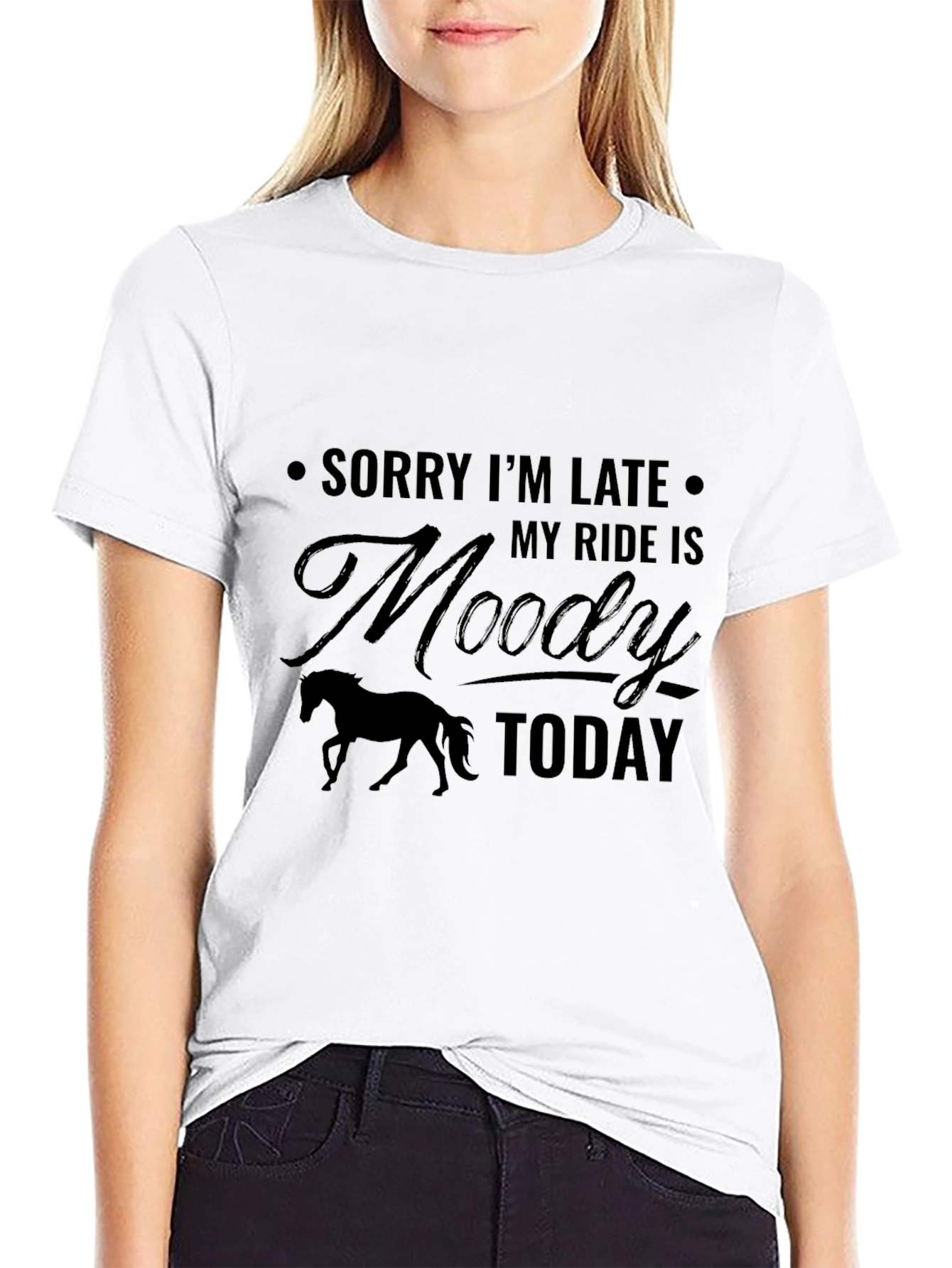 Black Moody Horse T-Shirt - Funny Equestrian Tee view 9