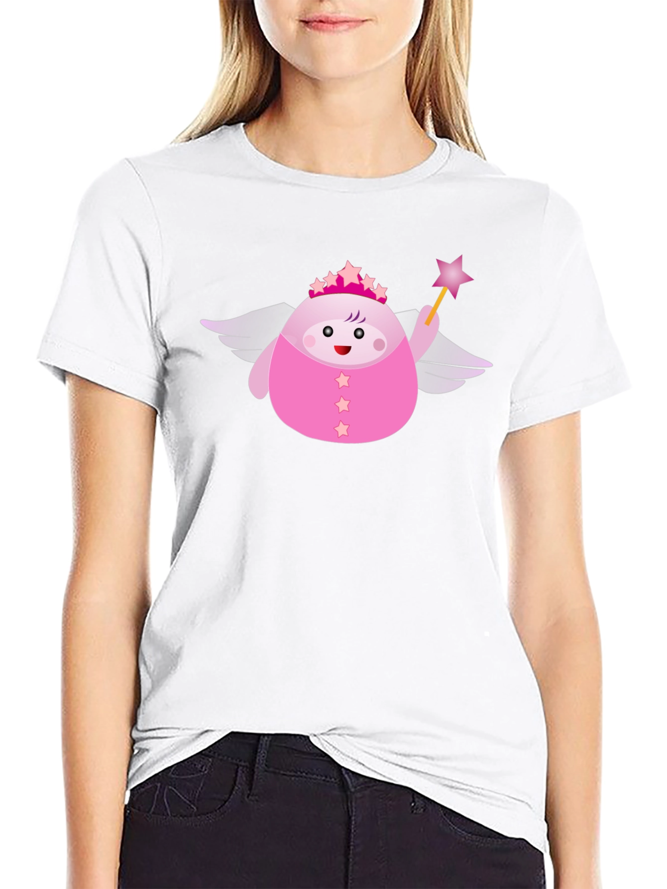 Black Cute Pink Fairy Cartoon Graphic T-Shirt view 9