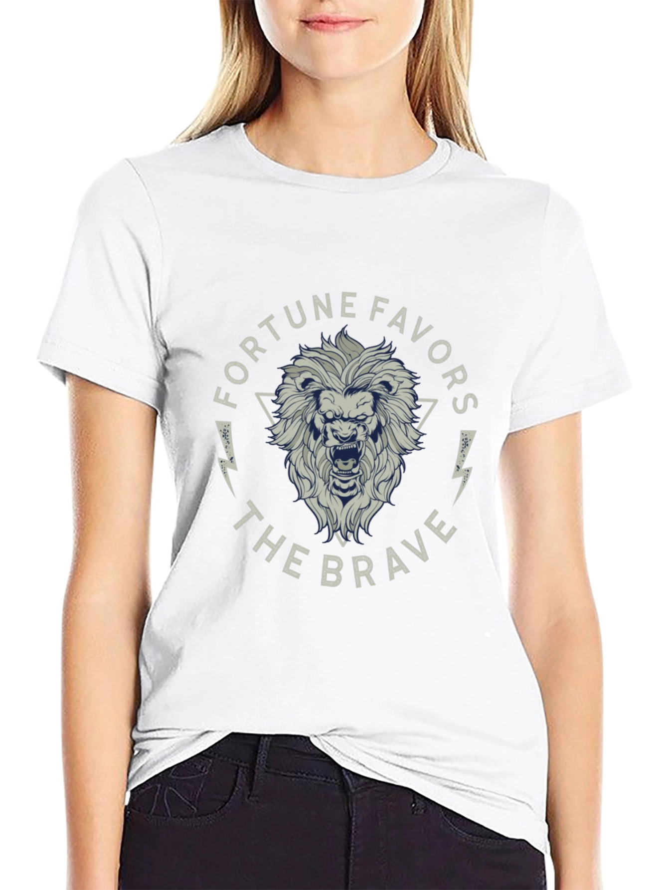 Black Fortune Favors The Brave Lion Graphic Black T-Shirt view 9