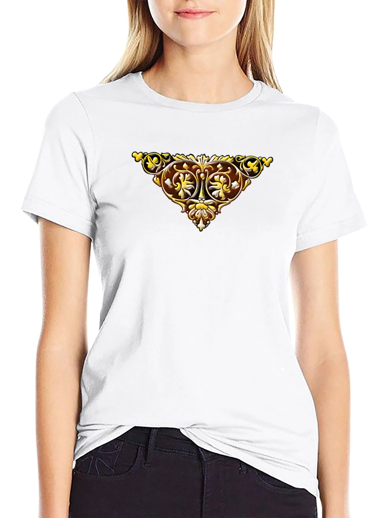 Black Ornate Golden Emblem Black T-Shirt view 9