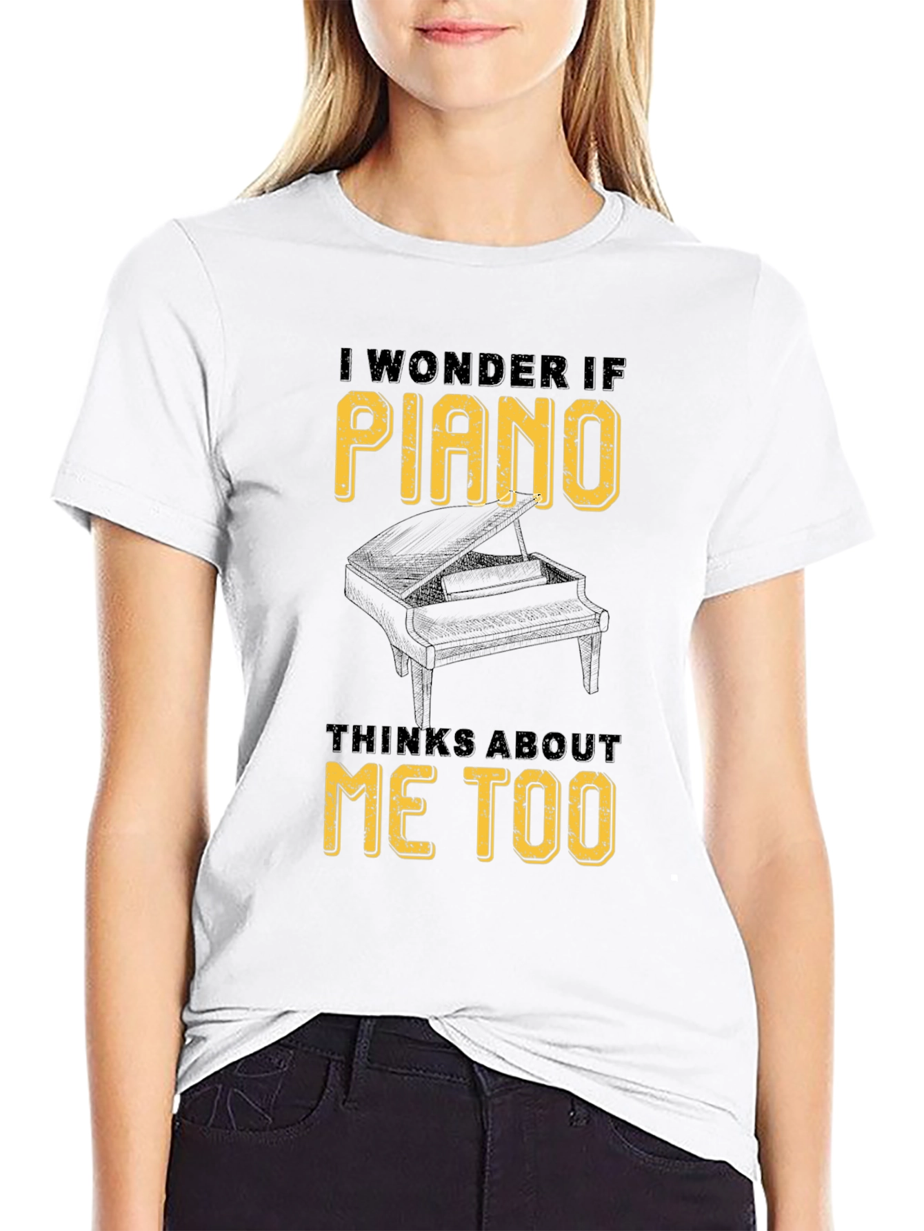 Black Piano Lover Graphic Tee - I Wonder If Piano Thinks About Me Too view 9