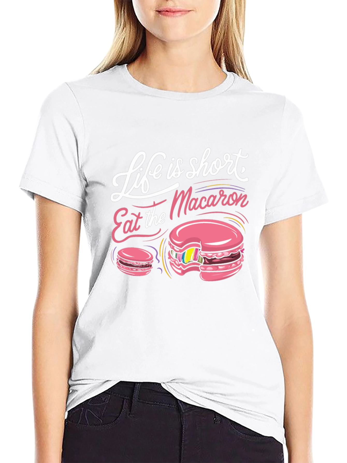 Black Life is Short Eat Macaron T-Shirt view 9