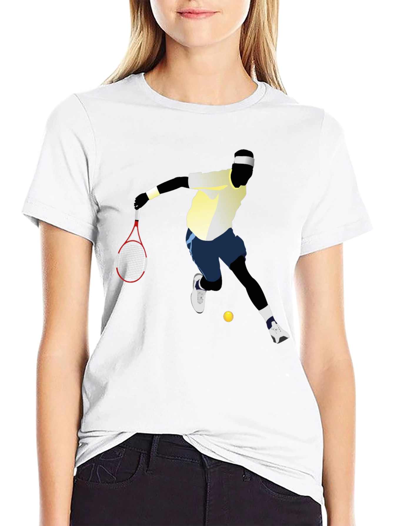 Black Tennis Player Graphic Tee - Black Cotton T-Shirt view 9