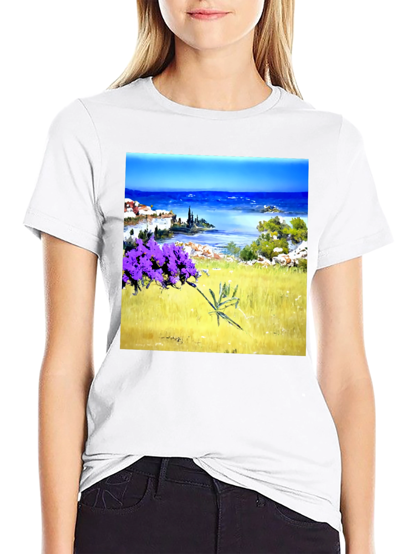 Black Coastal Lavender Art Print Black T-Shirt view 9