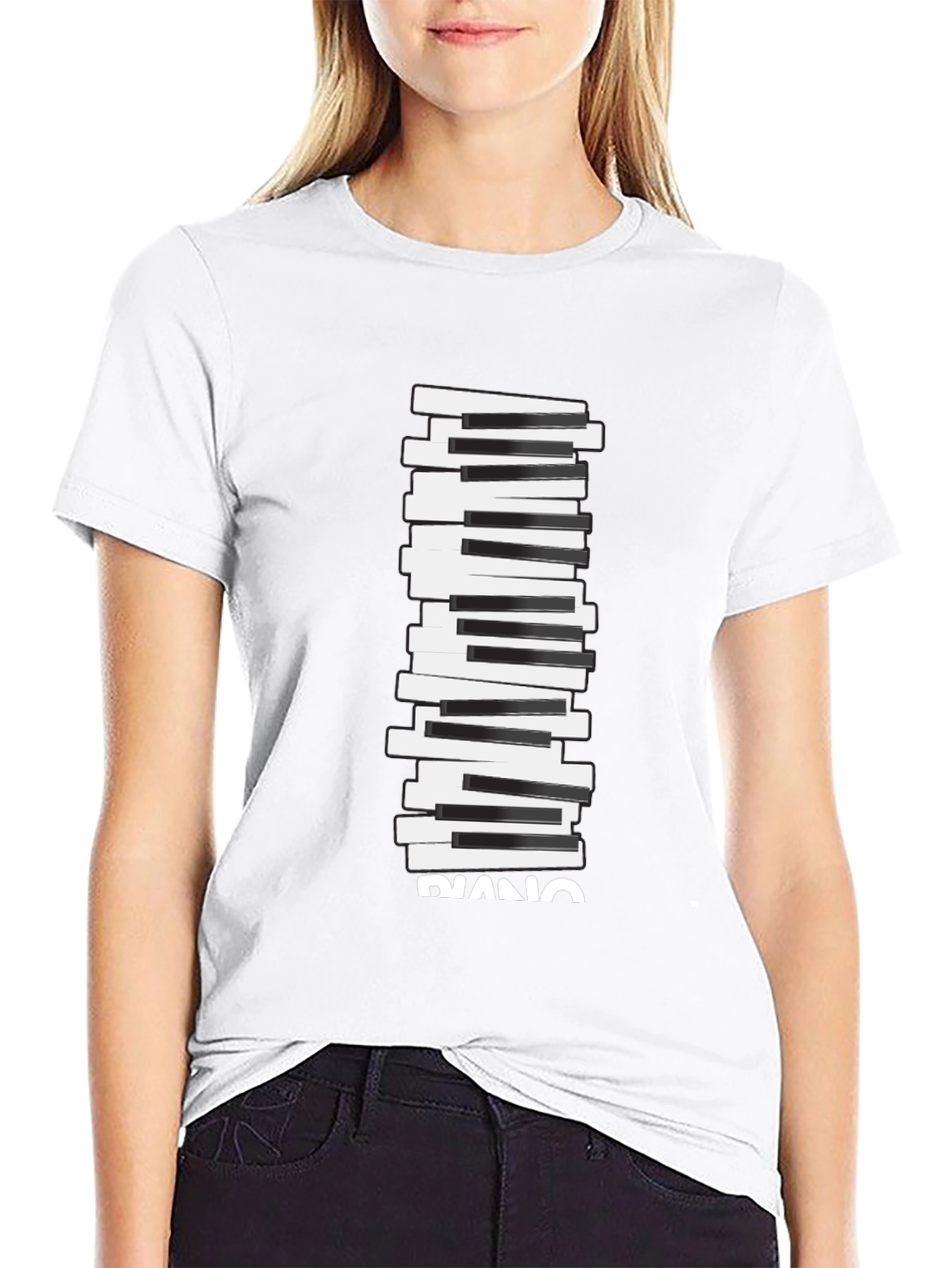 Black Piano Keys Graphic Print T-Shirt view 9