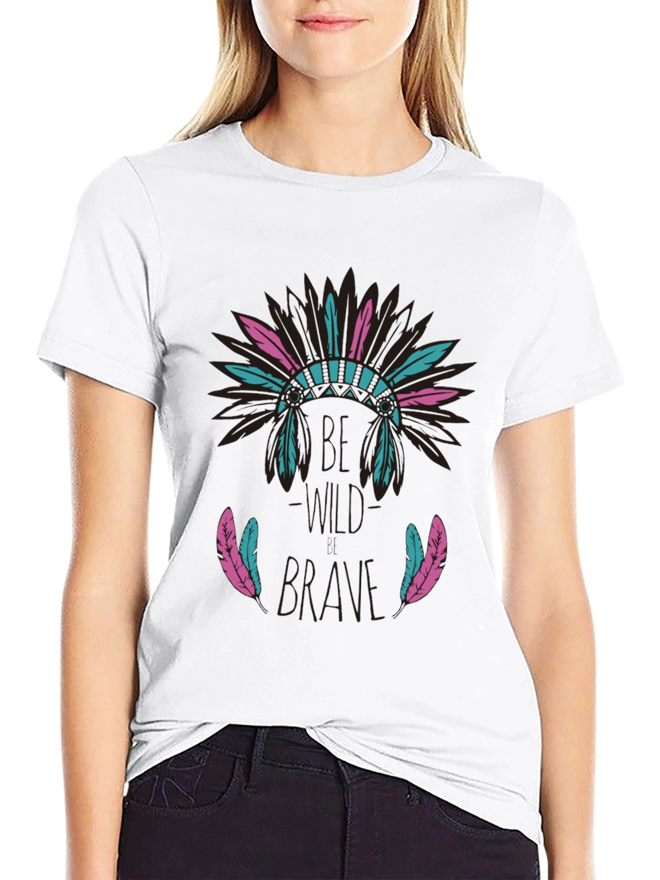 Black Be Brave Feather Headdress Graphic T-Shirt view 9