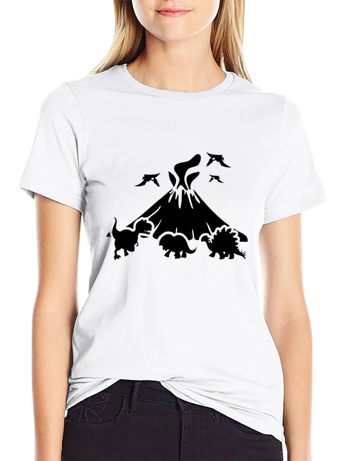 Black Dinosaur Volcano Graphic Tee - Black Cotton Blend Shirt view 9