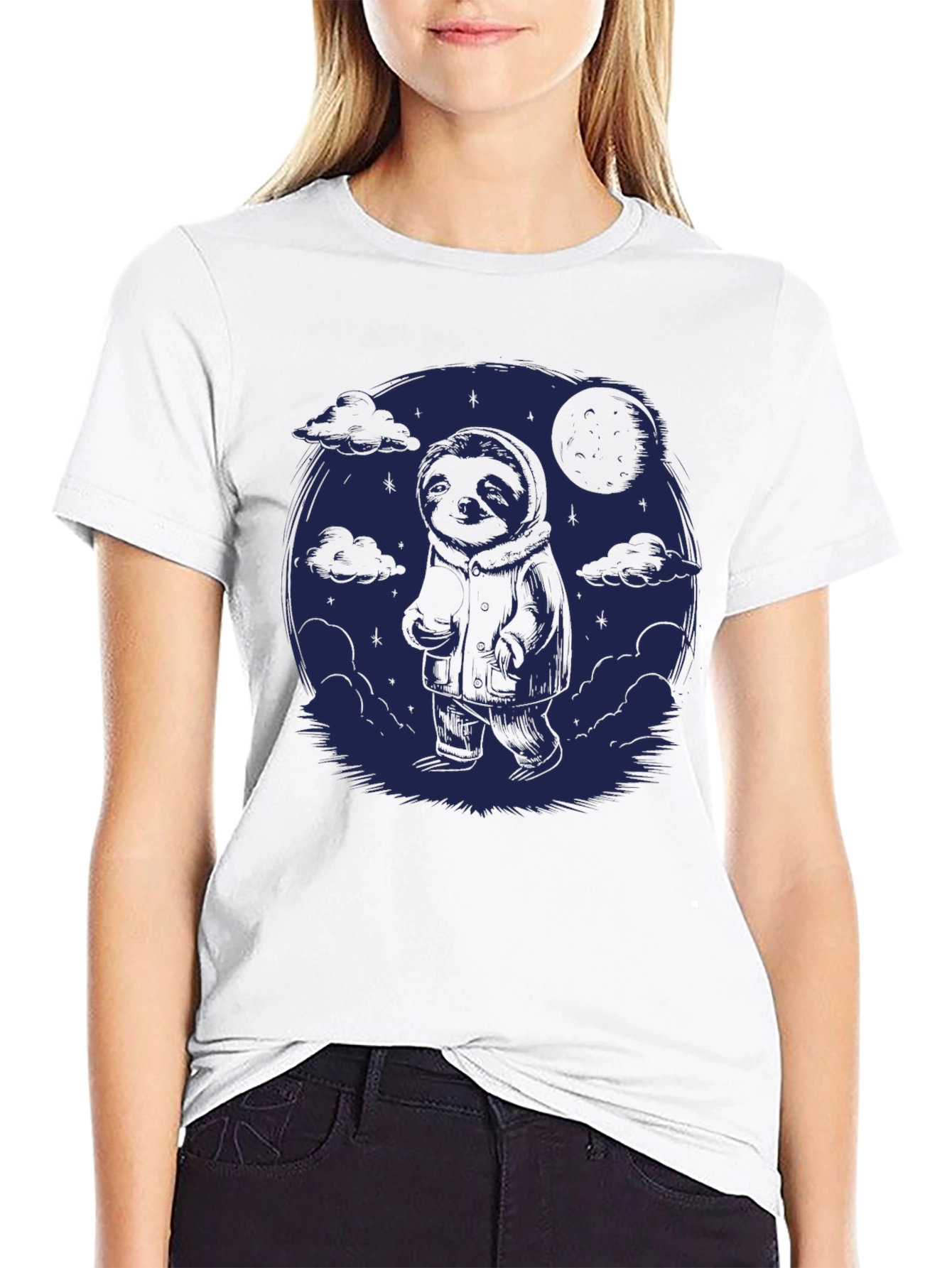 Black Sloth Moon Graphic Tee - Comfy Casual Style view 9
