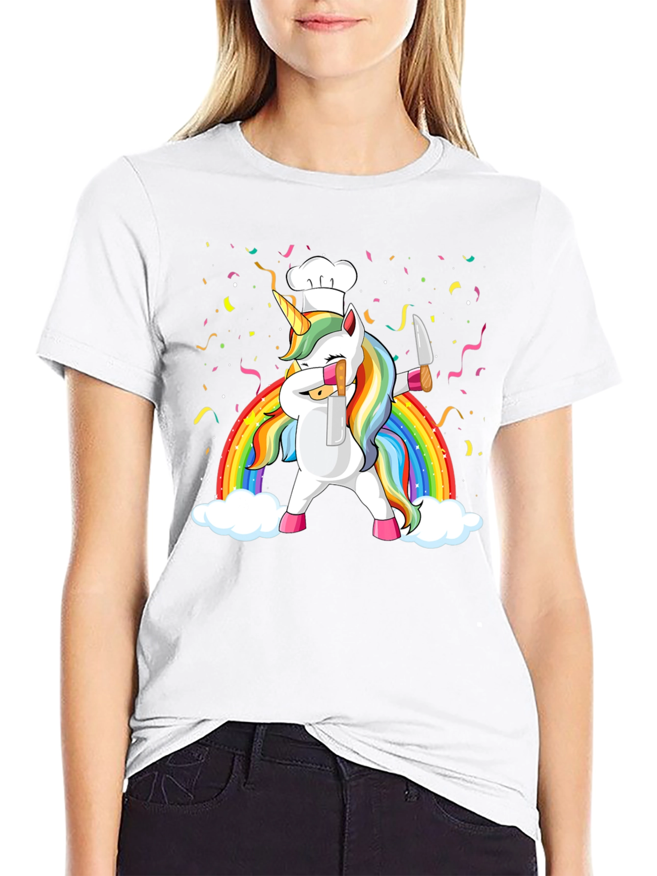 Black Unicorn Chef Rainbow T-Shirt Funny Foodie Tee view 9
