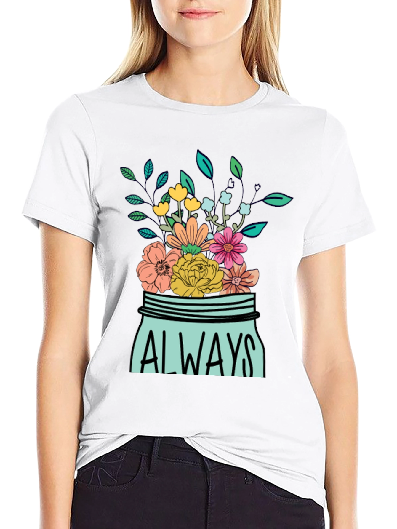 Black Always Floral Jar Graphic T-Shirt view 9