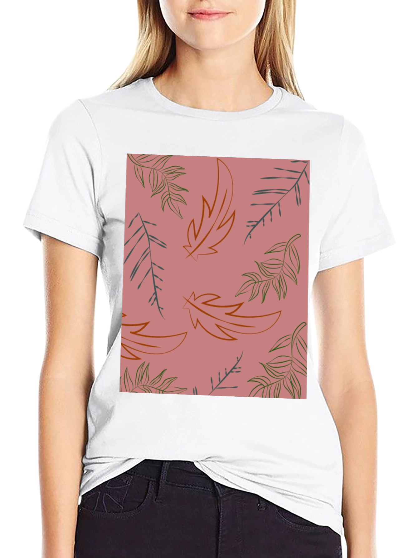 Black Botanical Leaf Print T-Shirt - Trendy Casual Wear view 9