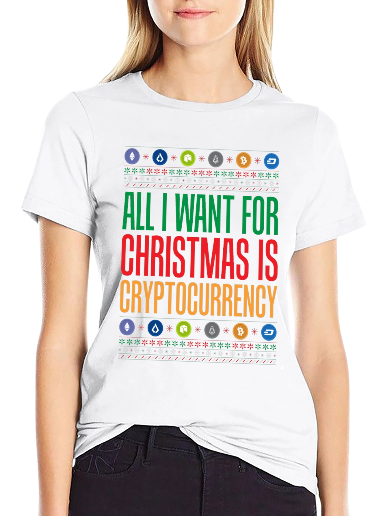 Black Crypto Christmas T-Shirt - All I Want is Cryptocurrency Holiday Tee view 9