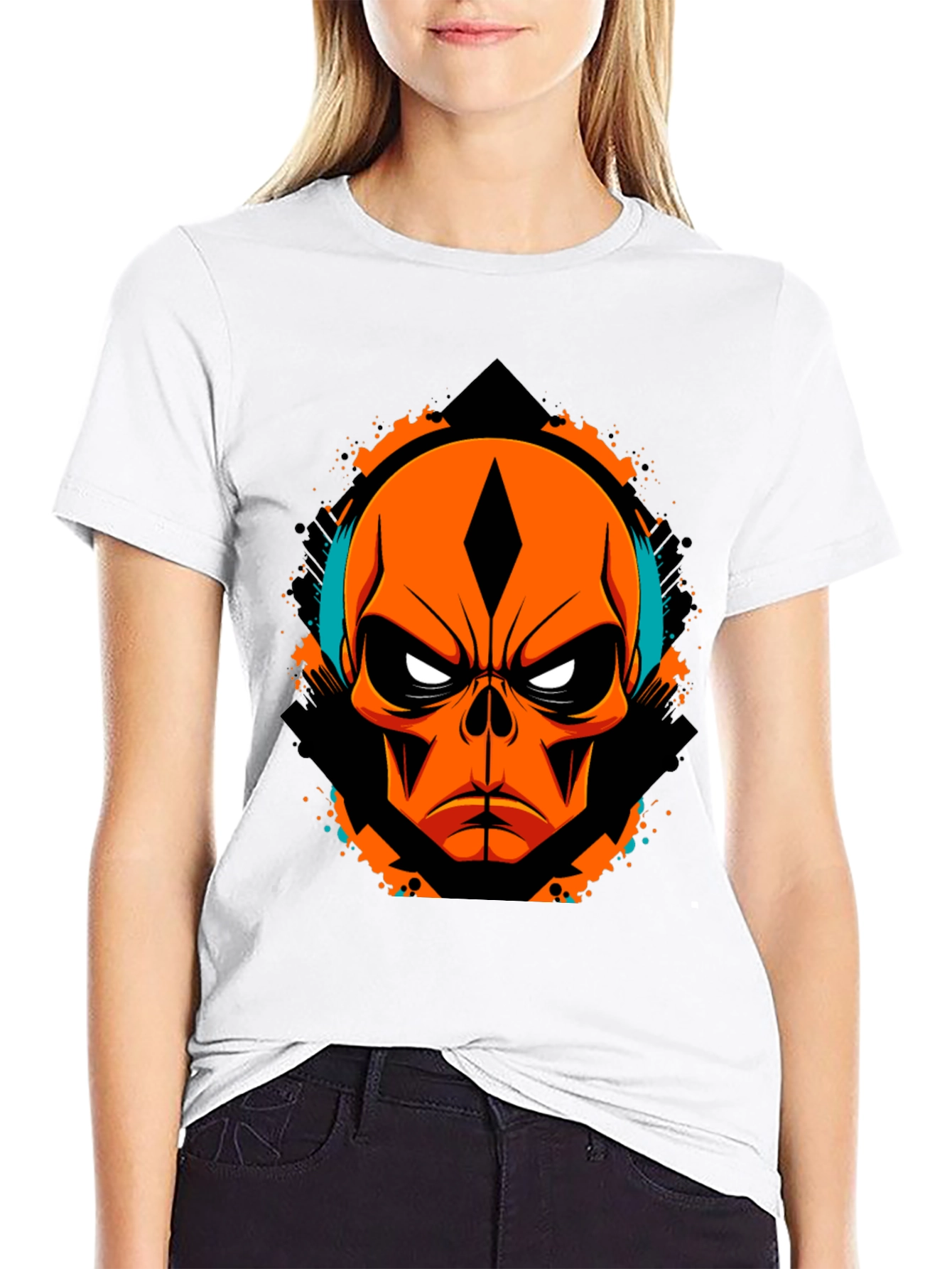 Black Orange Skull Graphic Tee - Edgy Streetwear view 9