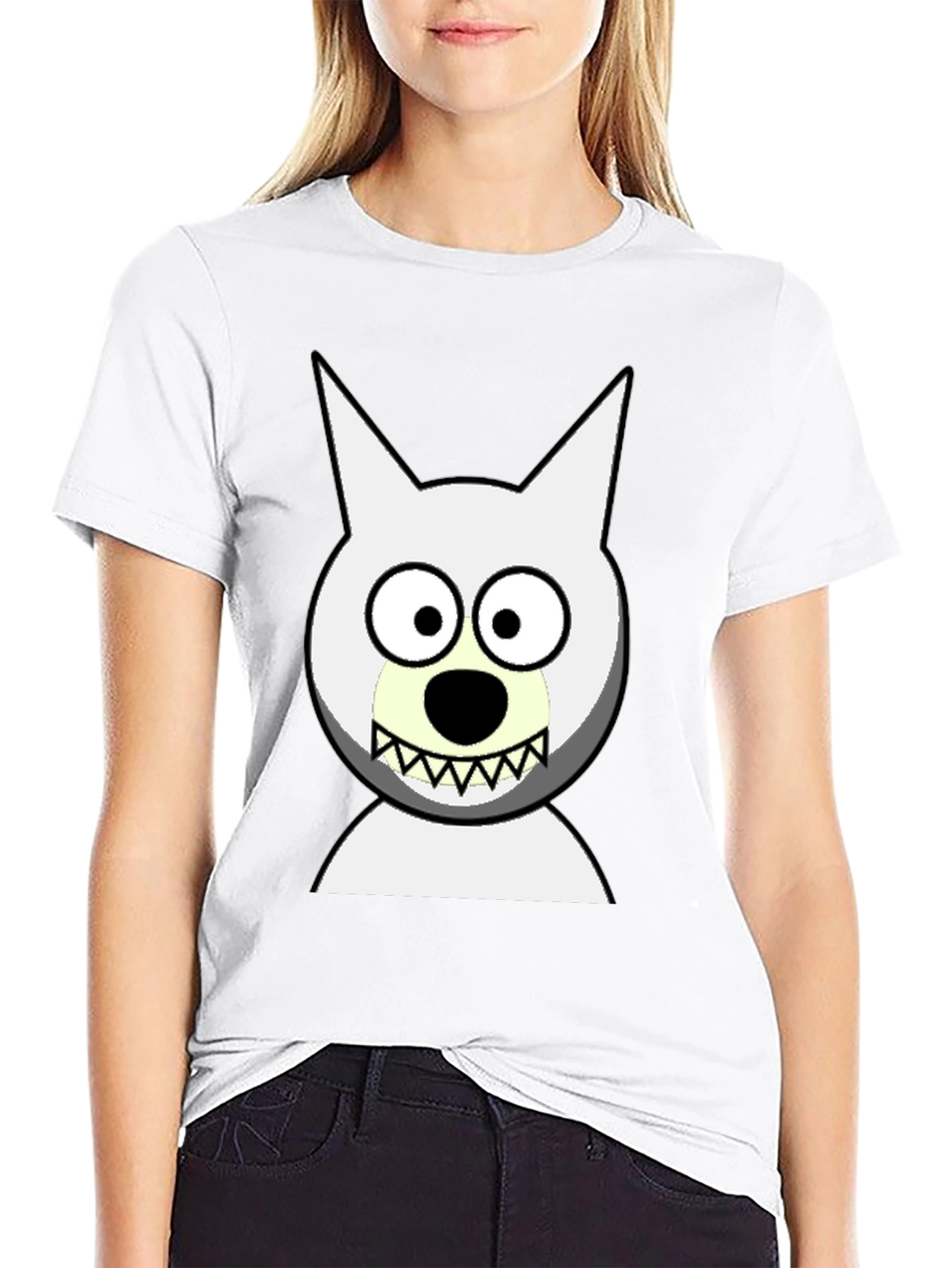 Black Funny Cartoon Wolf Graphic Black T-Shirt view 9