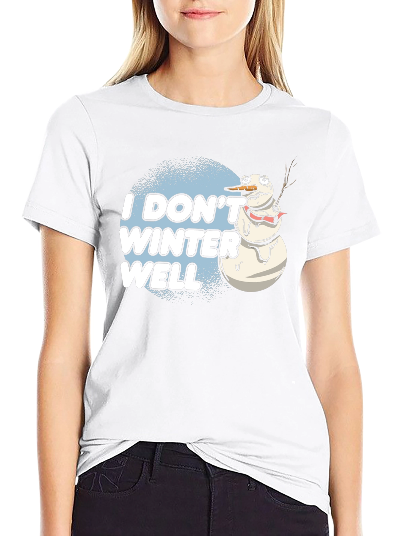 Black Funny "I Don't Winter Well" Melting Snowman T-Shirt view 9