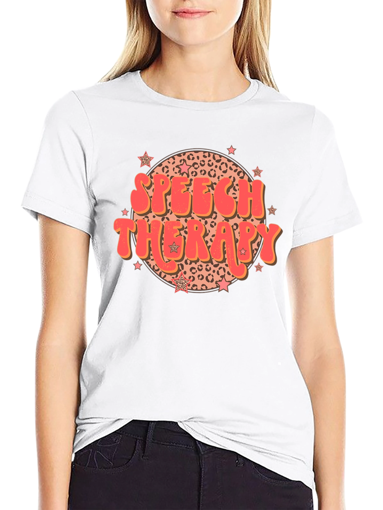 Black Speech Therapy Leopard Print Star T-Shirt view 9