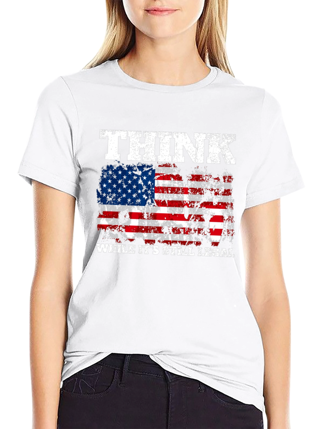 Black Think While It's Still Legal American Flag T-Shirt view 9
