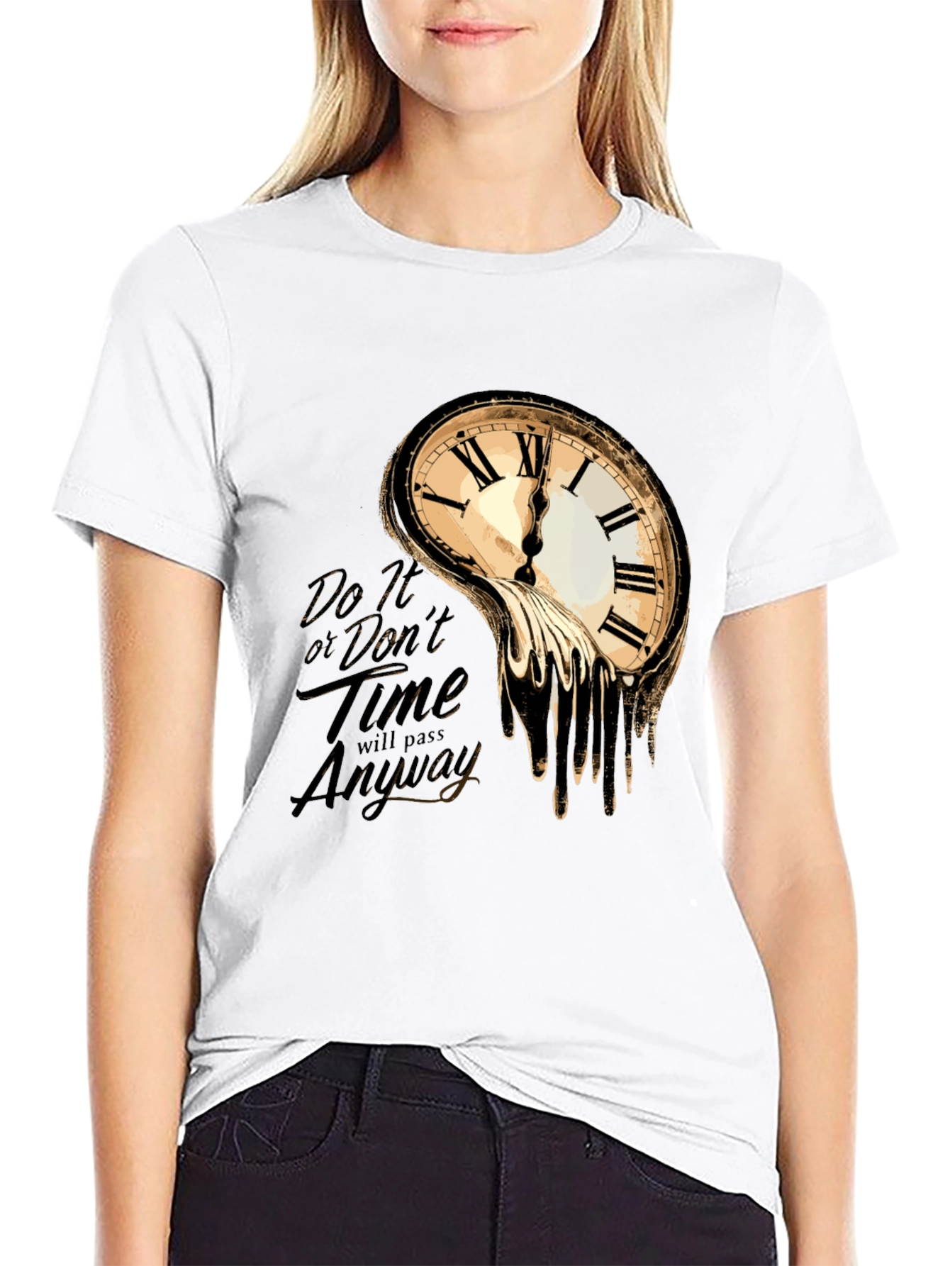 Black Melting Clock Graphic T-Shirt - Time Waits for No One view 9