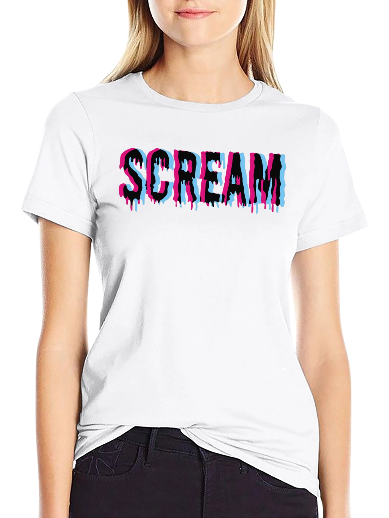 Black Scream Graphic Print T-Shirt, Cotton Blend Tee view 9