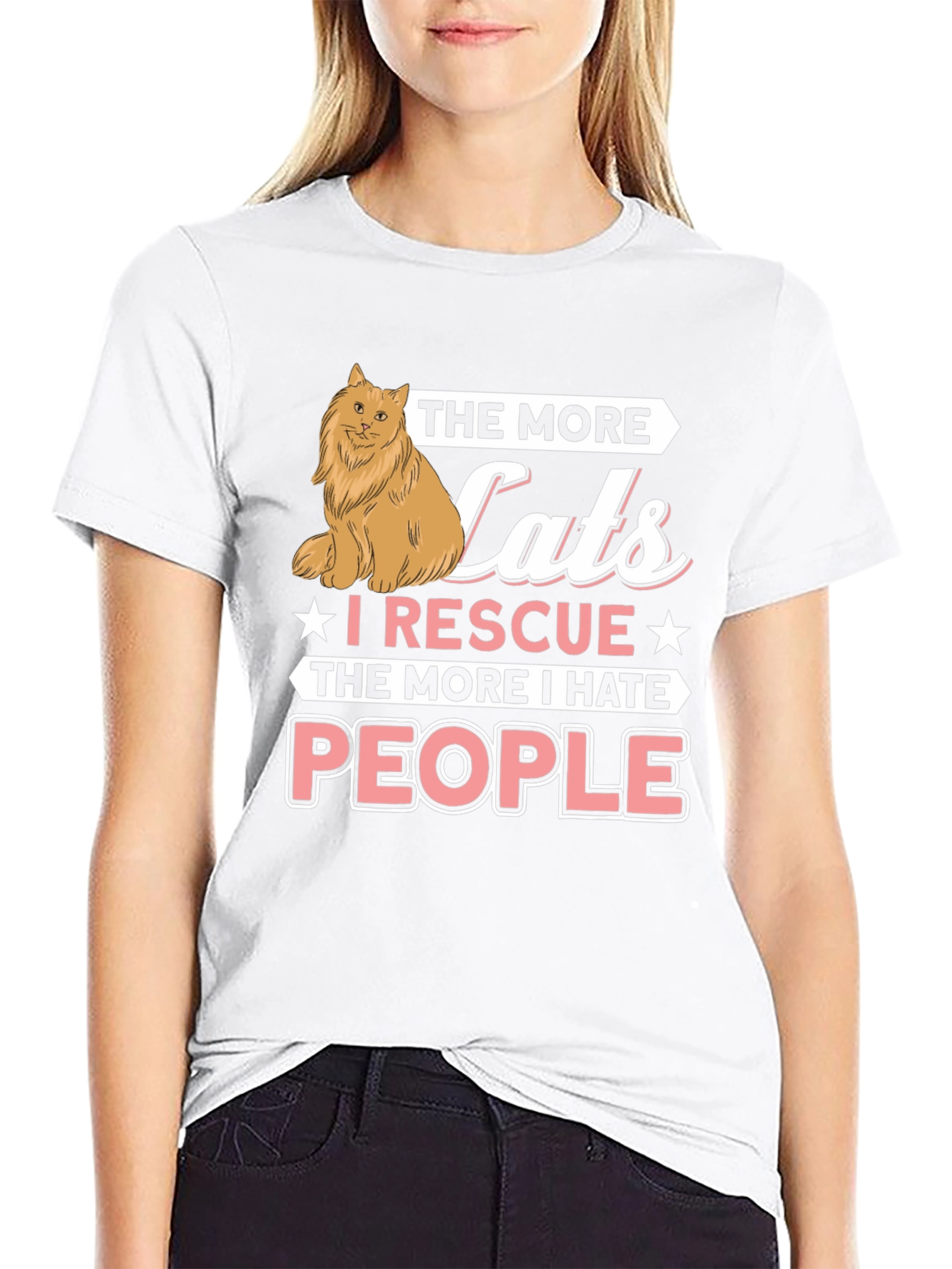 Black Funny Cat Rescue T-Shirt - "Hate People" Graphic Tee view 9