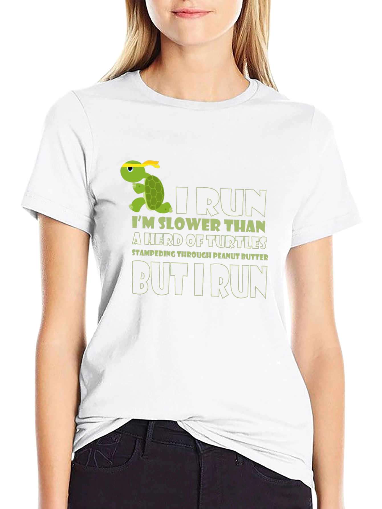 Black Funny Turtle Running T-Shirt - I Run Slower view 9