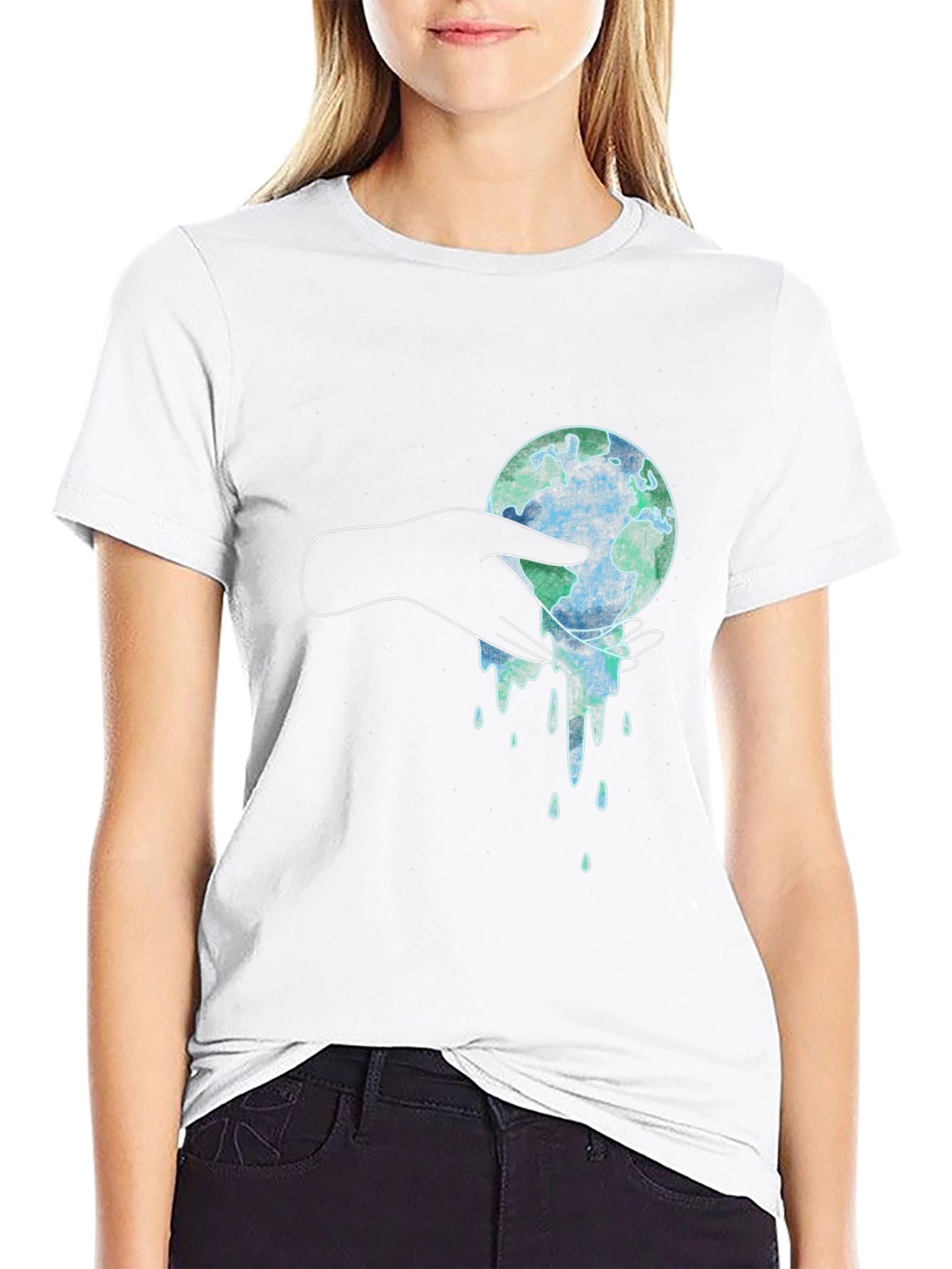 Black Melting Earth Graphic Tee - Save the Planet T-Shirt view 9