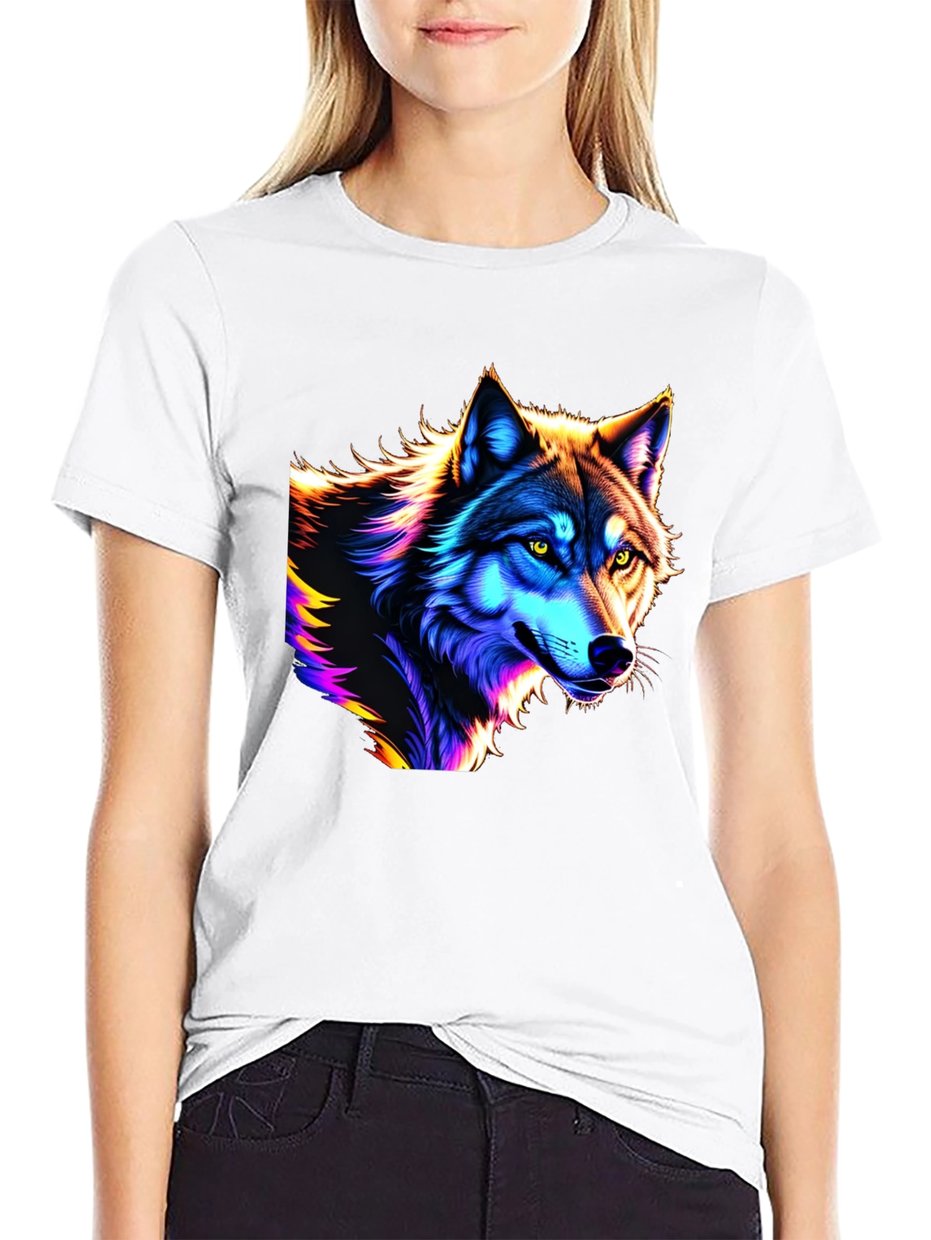 Black Neon Wolf Graphic T-Shirt view 9