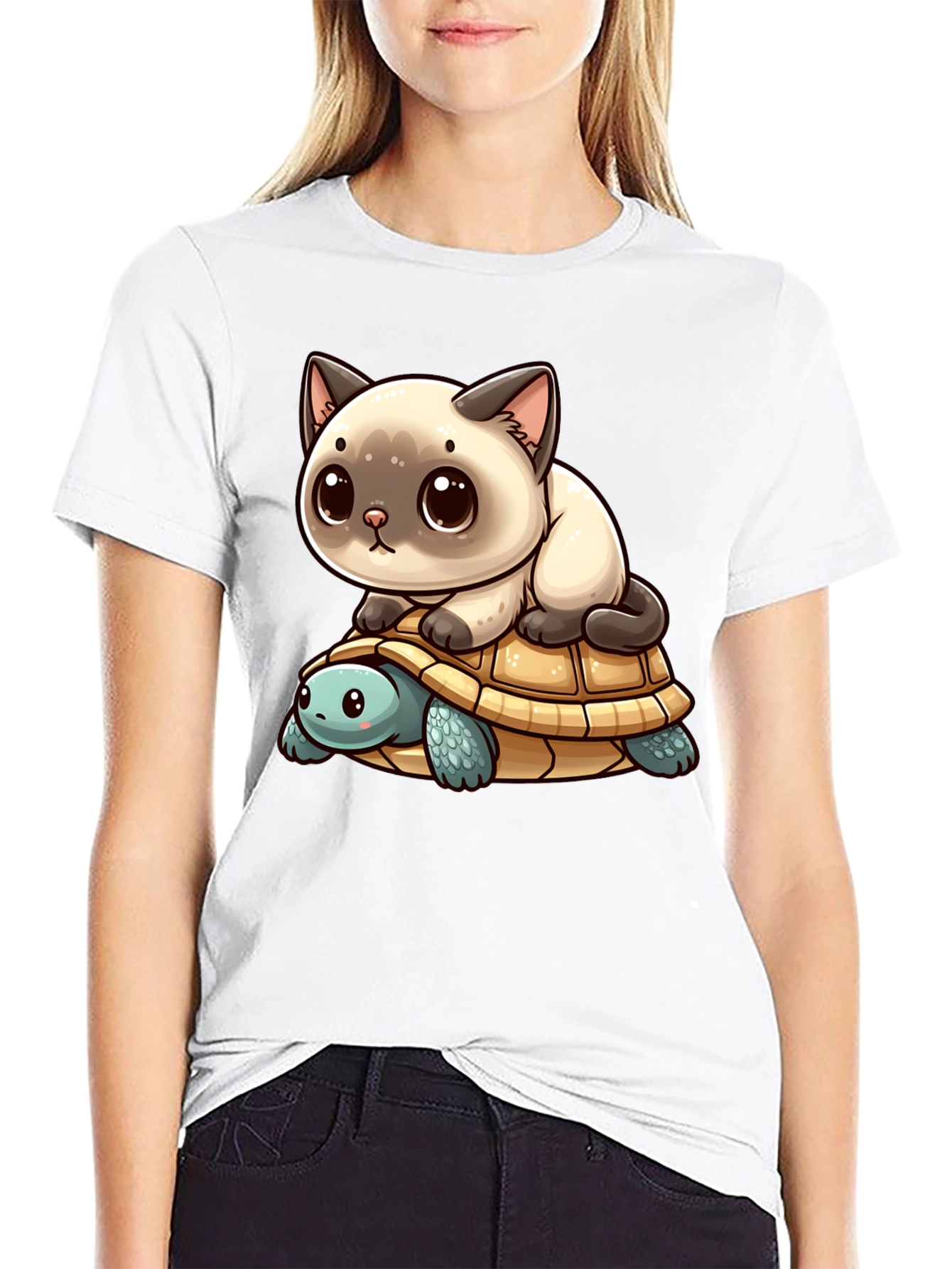 Black Cat Riding Turtle Black T-Shirt view 9